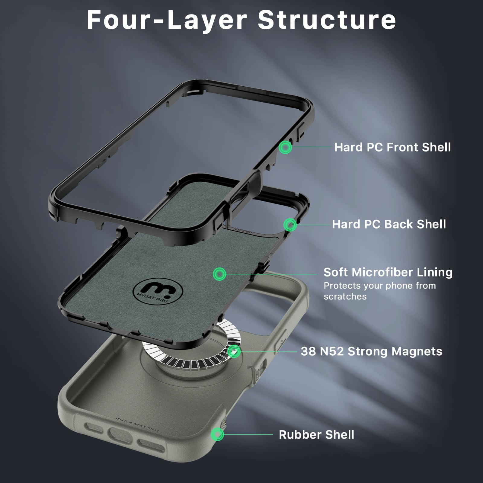 M MYBAT PRO Maverick Series - Funda para iPhone 16 Pro Max con clip para cinturón, compatible con Magsafe con protector de visualización, anticaídas, a prueba de golpes, soporte giratorio de 360°