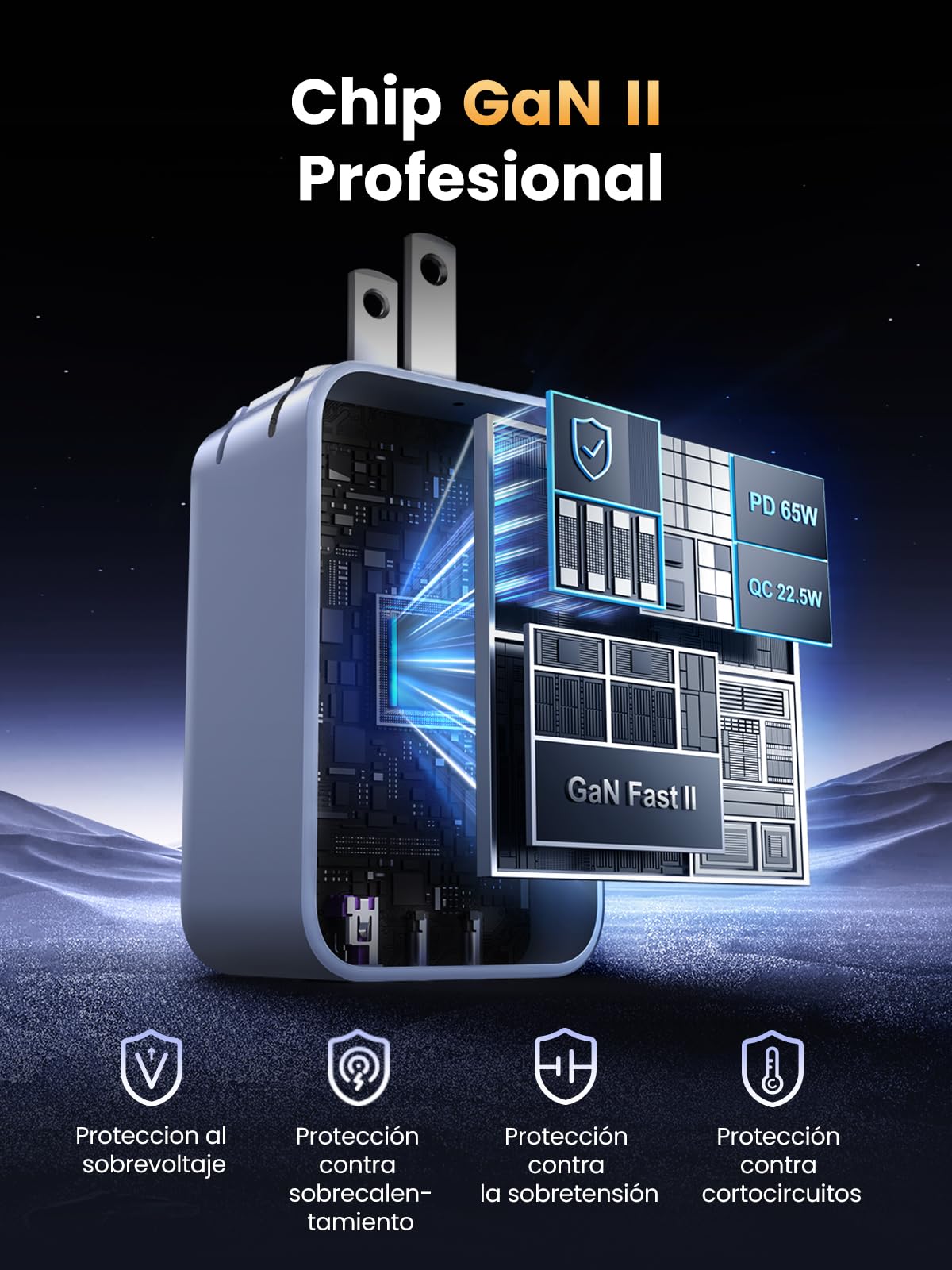 Cargador USB C UGREEN Nexode 65W Blanco Con 3 Puertos GAN Plegable y Portátil para Viajar