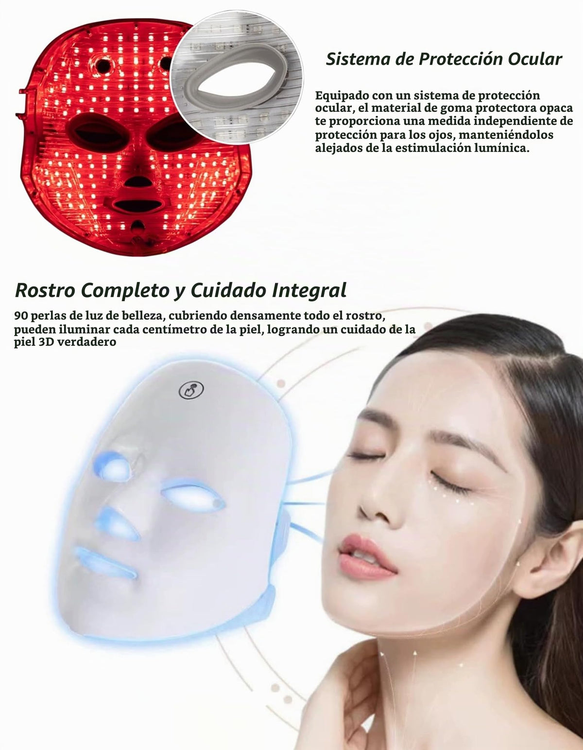 Jooley - Máscara facial LED para terapia de luz, 7 colores LED, portátil y recargable, 1 unidad, rojo y blanco