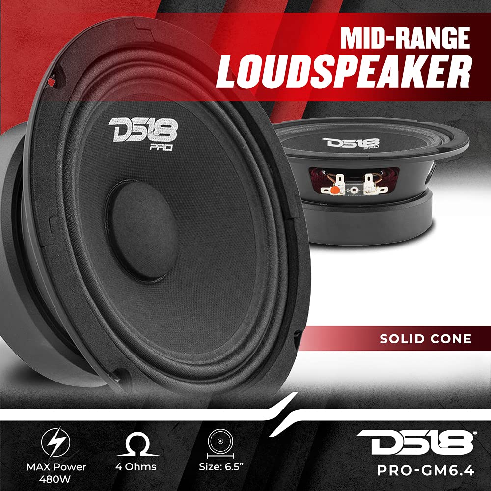 Paquete Completo de Altavoces DS18 Rojo Con Rango Medio de 6 Pulgadas y Agudos de Aluminio para Coche o Camión