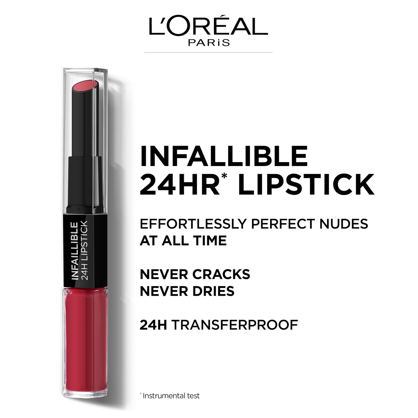 L'Oréal Paris, Infallible 24hr Lipstick, labial de larga duración de dos pasos: líquido y balsamo, Tono 803 Eternally Exposed