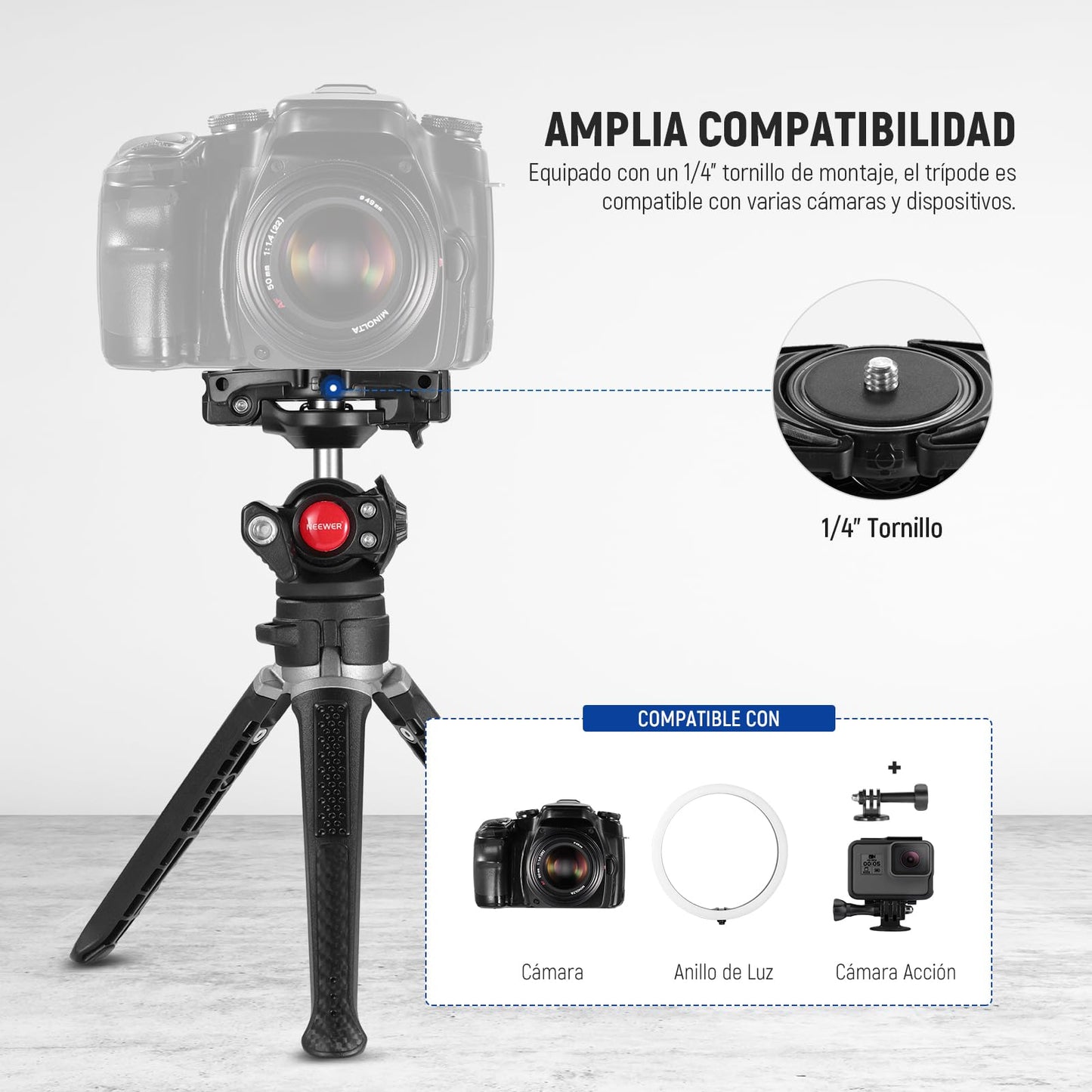 Trípode Cámara Neewer Negro Soporte 2 en 1 para Vlogging y Grabación