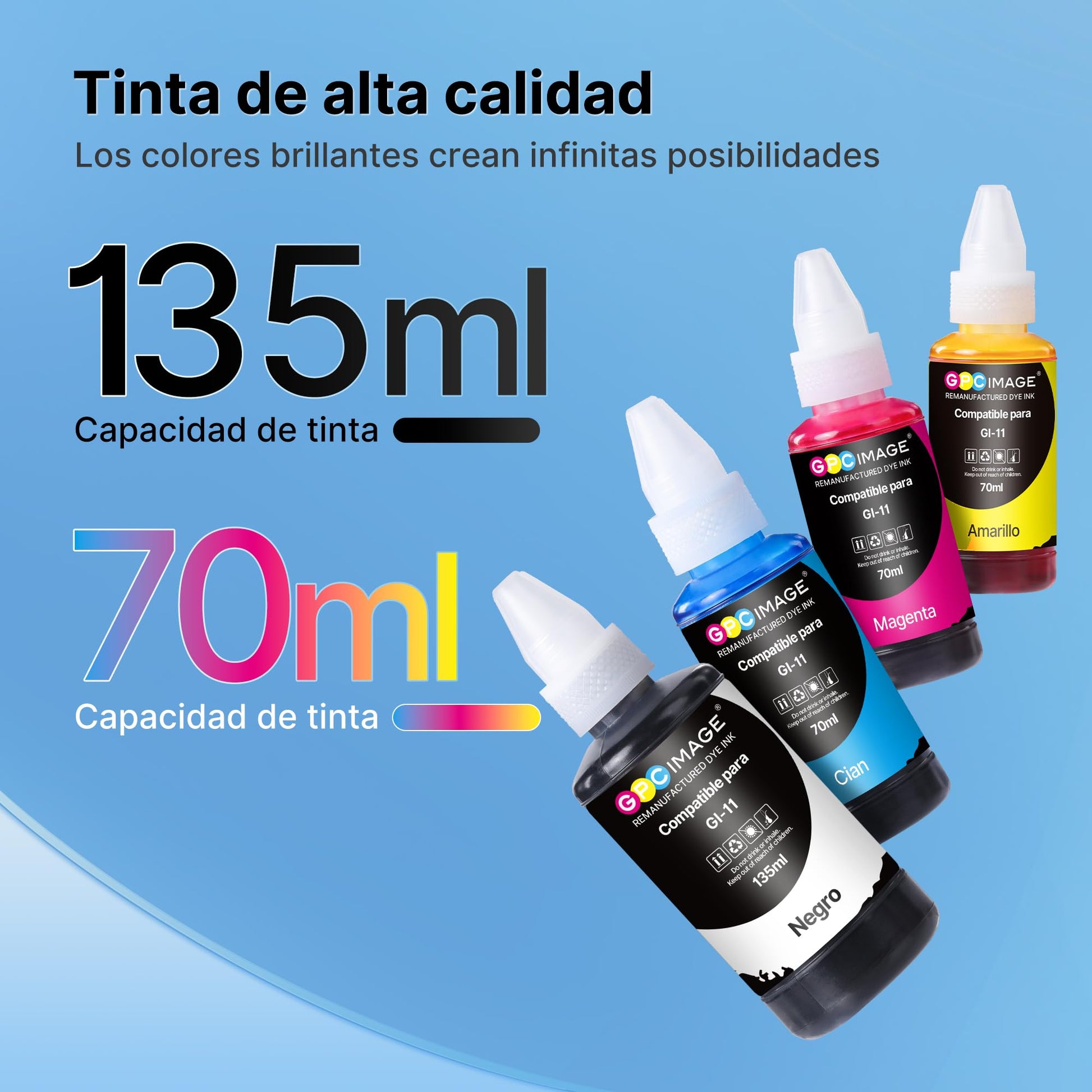 GPC Image Botella de Tinta Reemplazo para Canon GI-11 Gi11 Tinta Compatible para Canon Pixma G2160 G3160 Impresoras (4 Botellas)