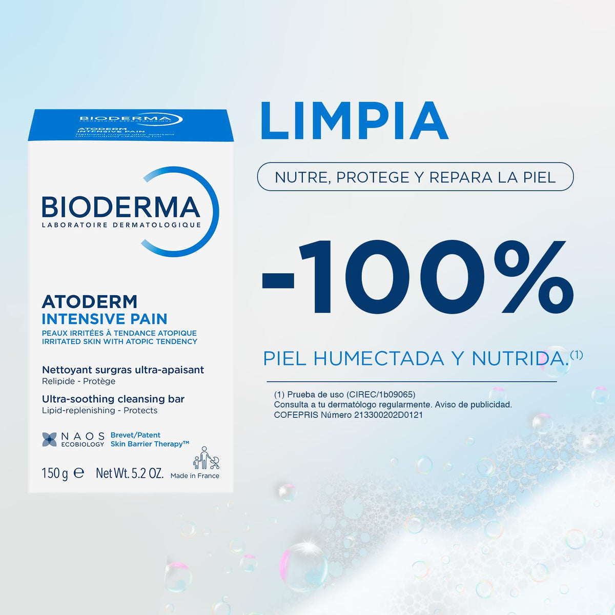 BIODERMA, Atoderm Tripack Intensive Barra de Limpieza Antibacterial Diaria, Skincare para Piel Muy Seca, 150ML