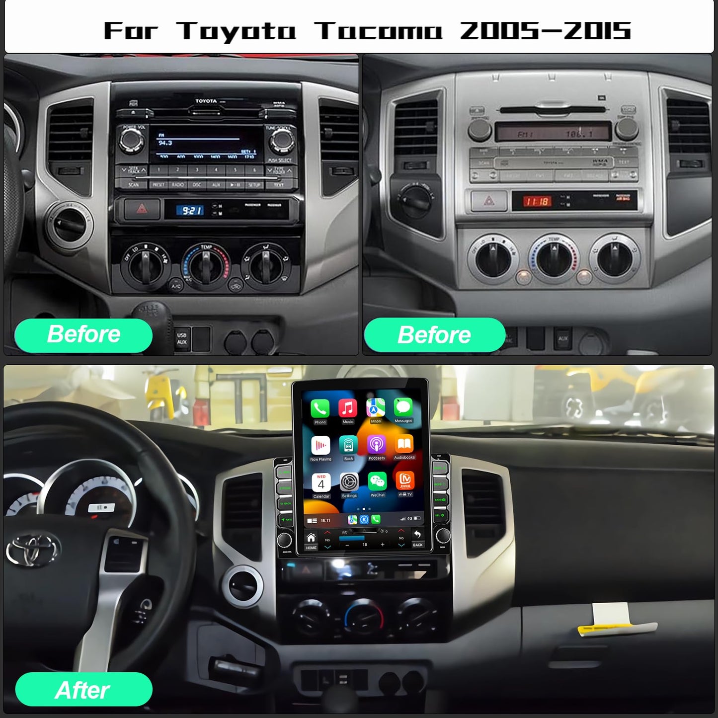 Radio estéreo de coche Android 14 para Toyota Tacoma 2005-2015 incorporada Carplay/Android Auto 9.7 pulgadas, visualización táctil IPS estilo Tesla con navegación GPS DSP Bluetooth GPS, FM WiFi +