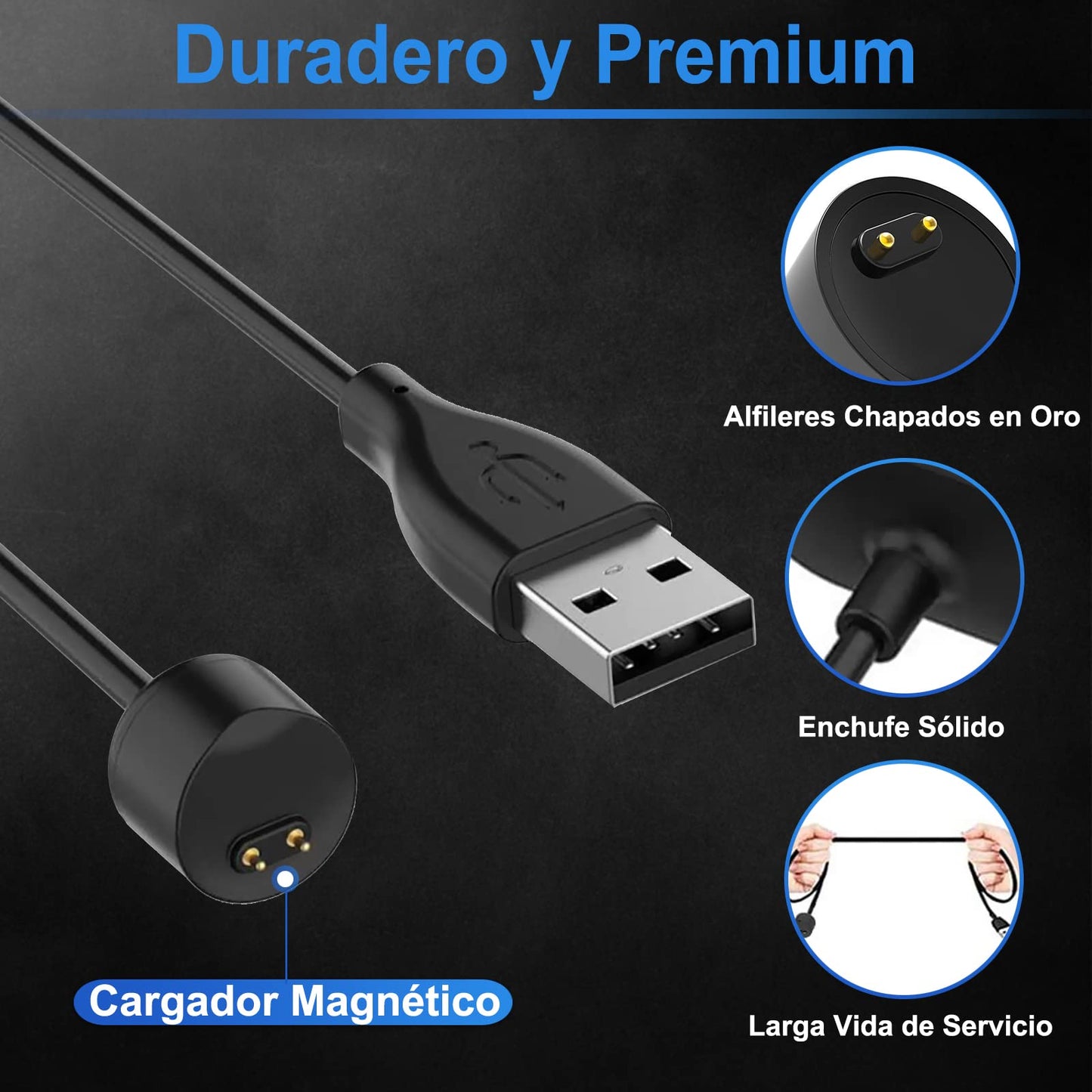 YOU ER MEI 2 Piezas Cable de Carga Compatible para Xiaomi Mi Band 7/Band 6/Band 5, Cargador USB Magnético de 40 cm, Adaptador de Carga Mi Smart Band, Mi Band 7/Band 6/Band 5 (Negro)