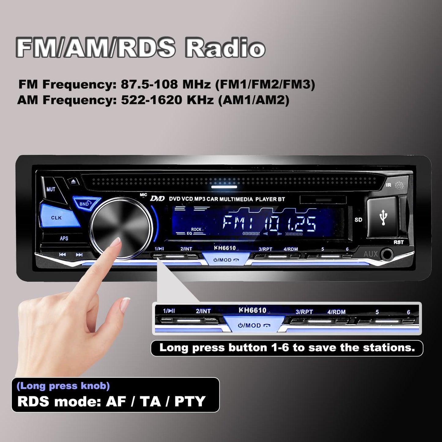Alondy 1 DIN Auto Radio Autoestéreo Estéreo con Reproductor CD/DVD Bluetooth USB Am/FM Radio RDS