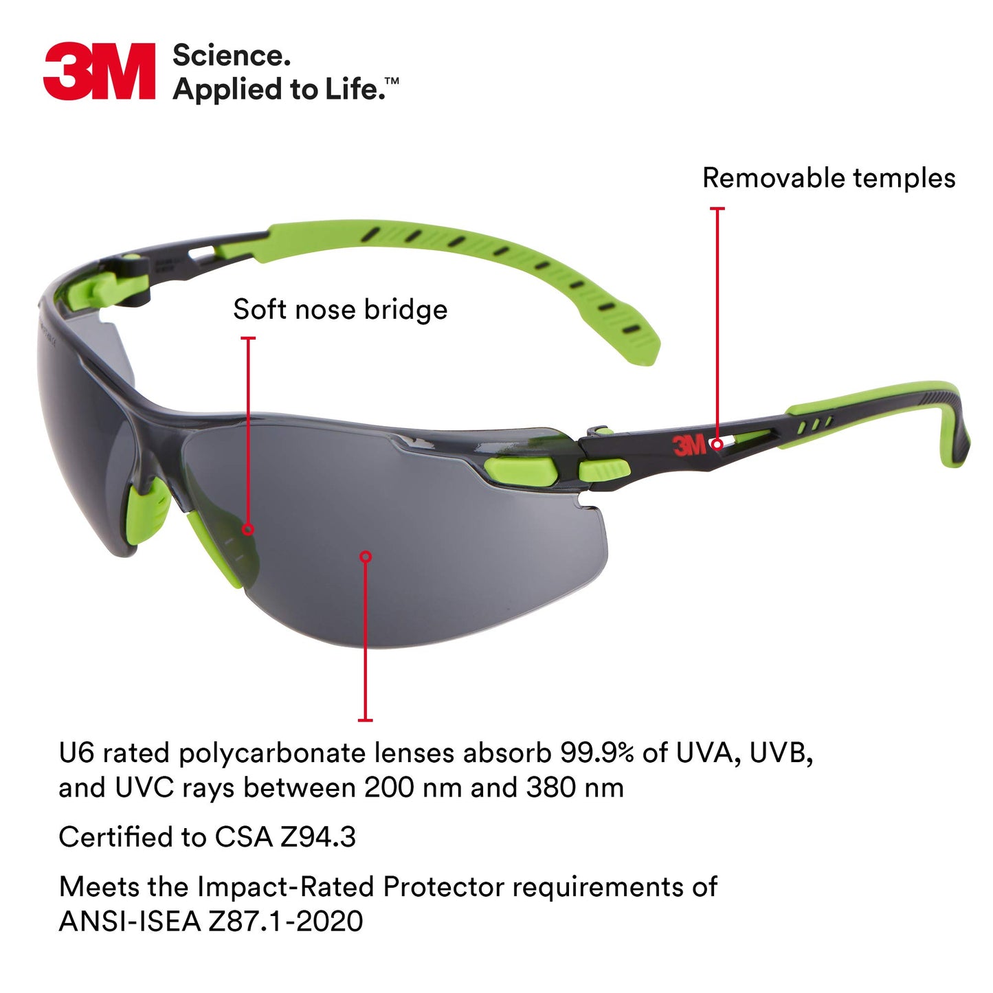 Lentes Protectores 3M Solus 1000 Series Verde Negro con Revestimiento Antivaho Scotchgard
