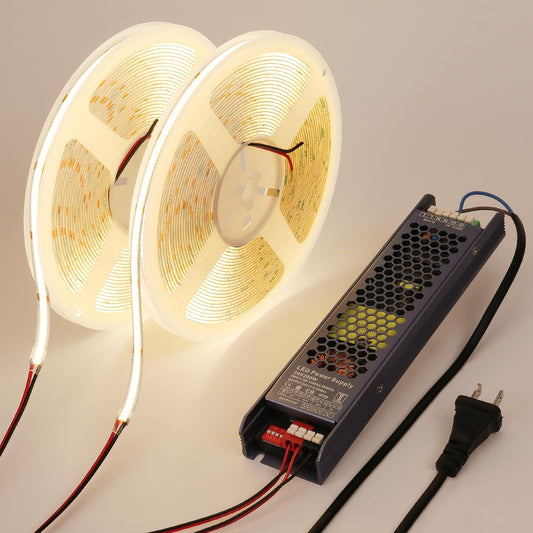 BENLUN Tira LED COB 24V 20 Metros (10 Metros x 2), 4000K Blanco Natural Luces LED de Interior, 11W/M CRI 93 Luz de LED Adhesiva con Transformador para Habitacion, Techo, Cocina, Gaming