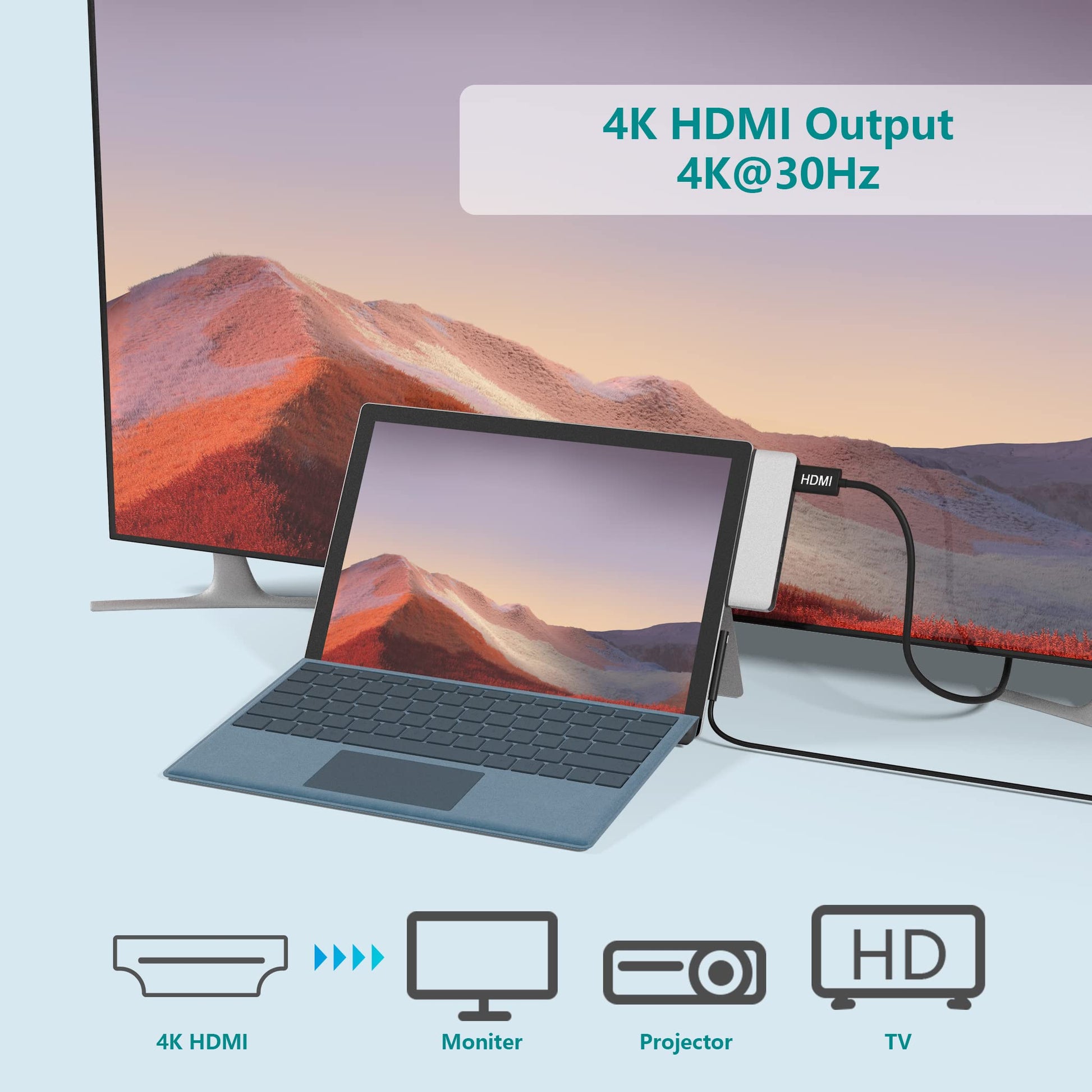Estación de Acoplamiento Surface Pro 7 Hub HDMI 4K Adaptador para Microsoft Surface Pro 7