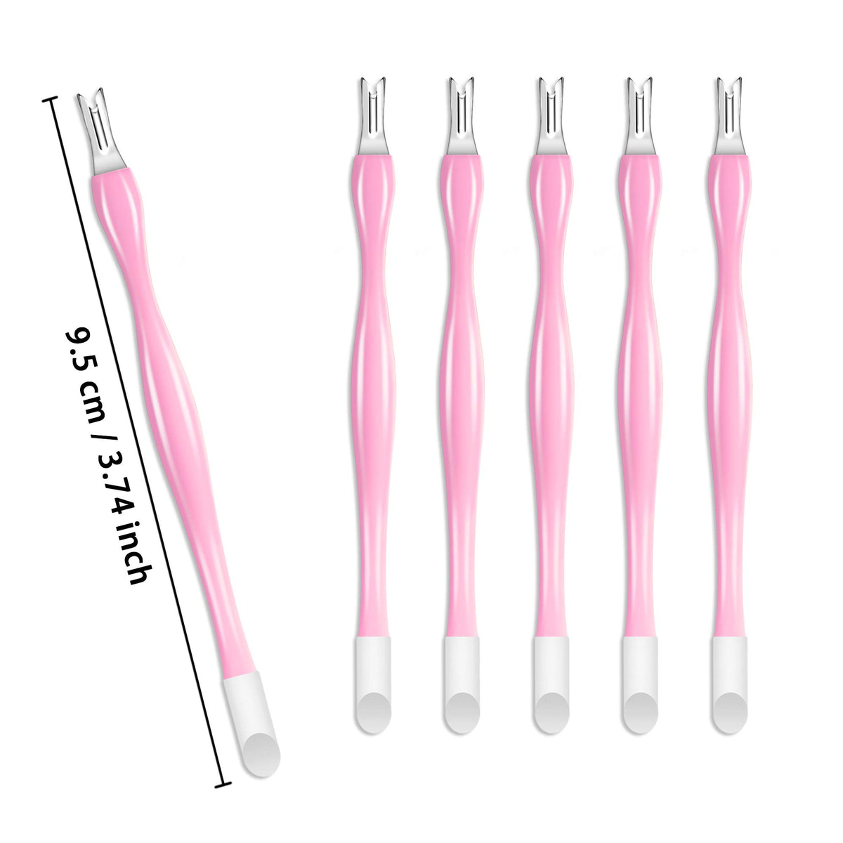 Allstarry 30 piezas removedor de cutículas de uñas, mango de plástico, limpiador de uñas, doble cabeza, piel muerta, cutículas, cuchillo, tenedor, herramientas de arte para niñas, mujeres y hombres, color rosa