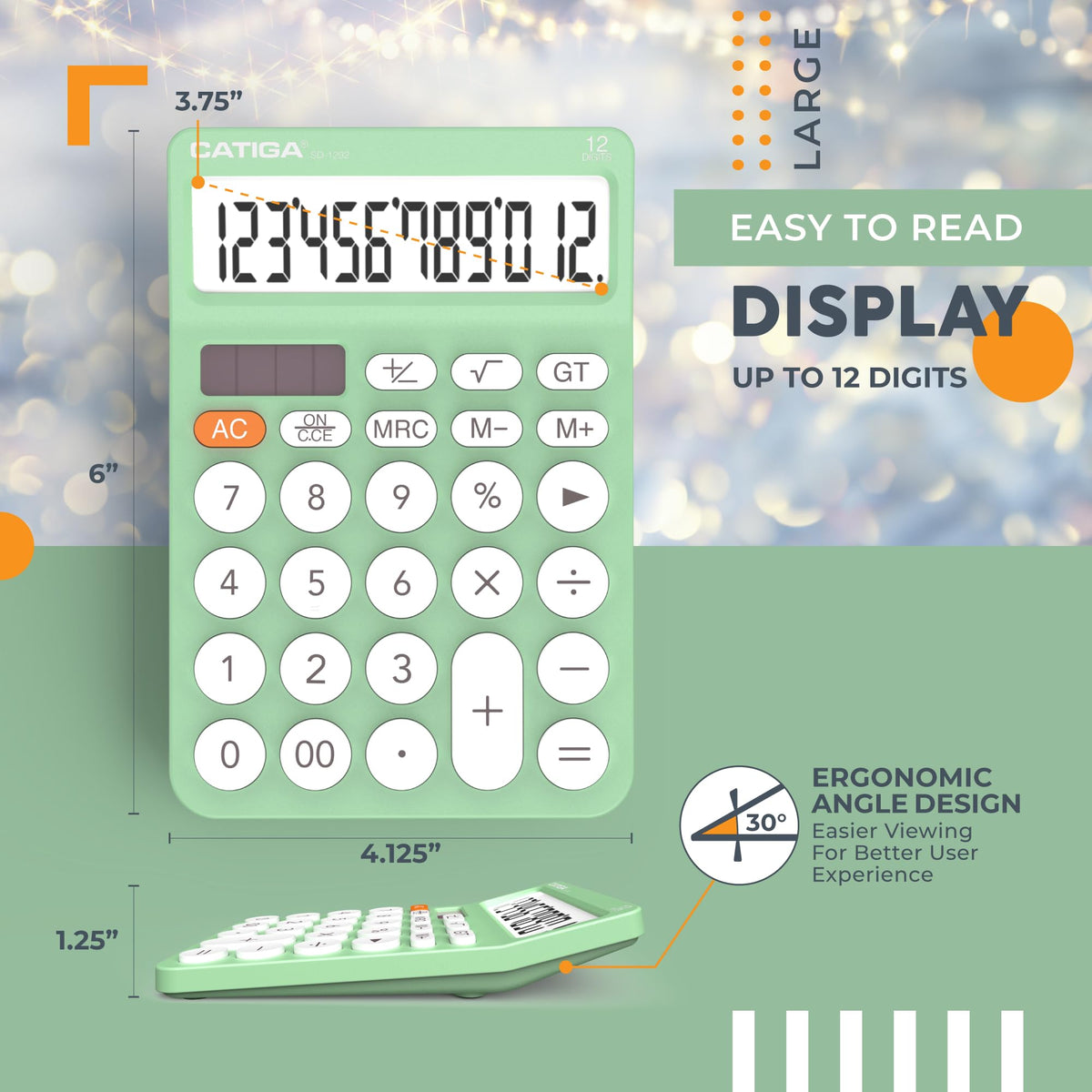 Calculadora Básica CATIGA Negra Visualización LCD Grande y Botones Grandes para Oficina, Escuela, Hogar