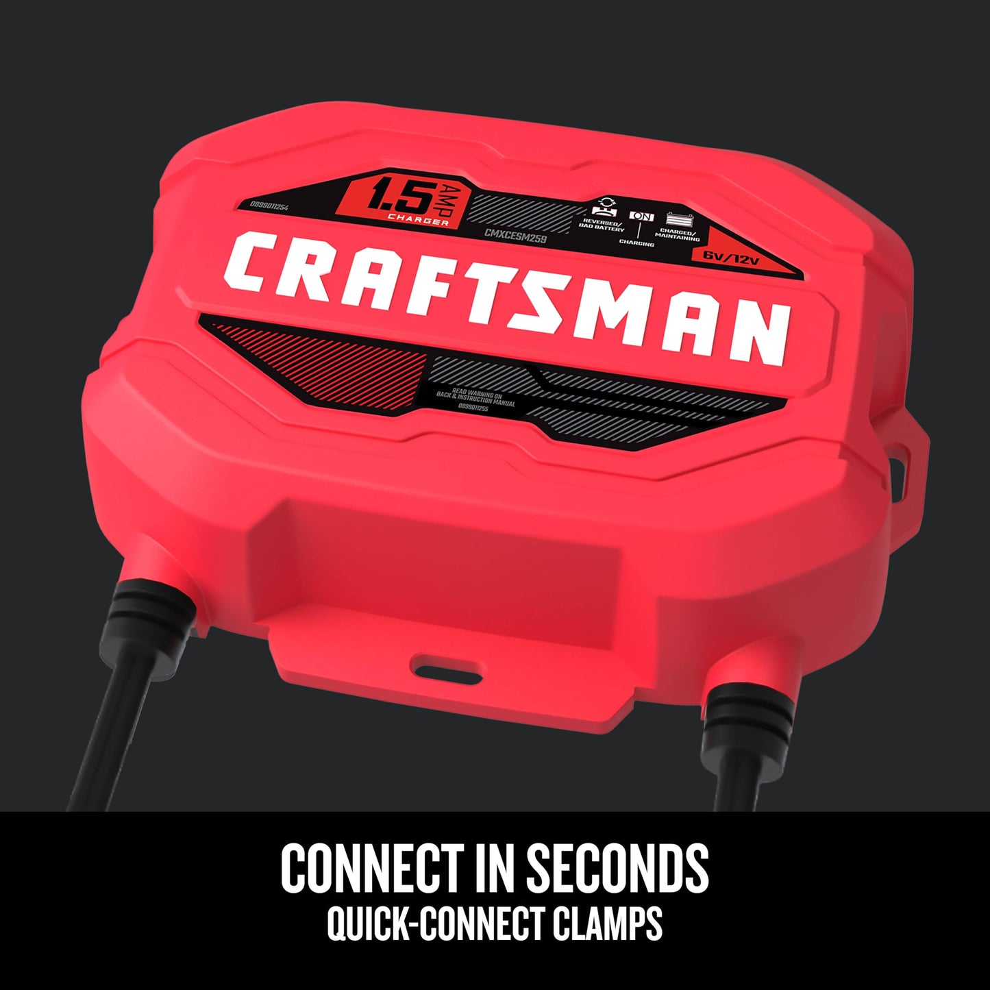 CRAFTSMAN Cargador y mantenedor de batería, CMXCESM259, 3 en 1, Totalmente automático, 1.5 amperios, 6 voltios, 12 voltios, para automóviles, SUV, Camiones y baterías Marinas