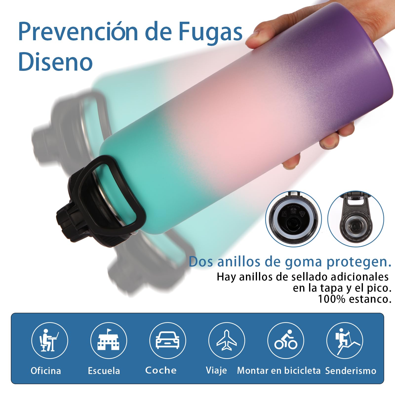 Botellas de Agua Volhoply Degradado con Mango de Paracaídas y Tapa de Boquilla, Acero Inoxidable, 40 Onzas, Paquete de 4 Unidades