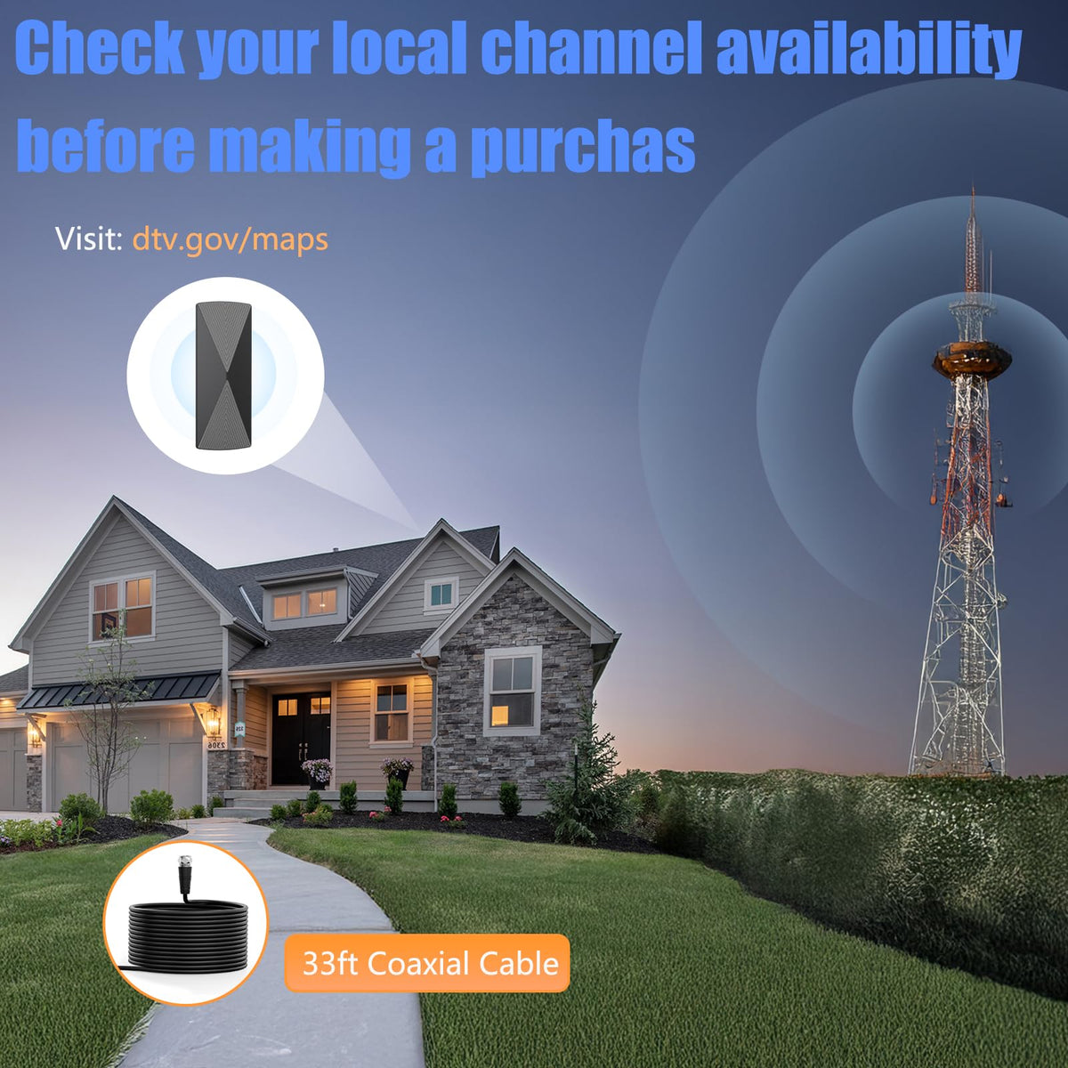 Antena de TV Digital 2026 Alta Ganancia y Largo Alcance Compatible 4K 1080P para Interiores