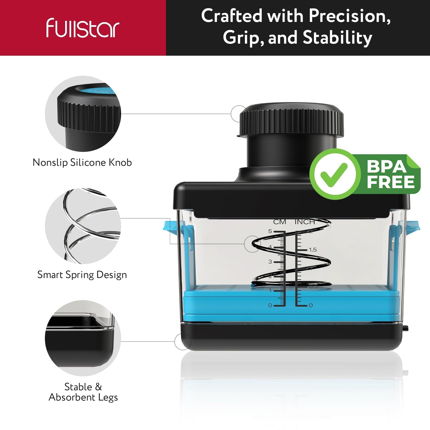 Fullstar - Prensa y cortador de tofu 2 en 1, apto para lavaplatos, sin BPA, caja de prensa para tofu extra firme y sedoso (azul)