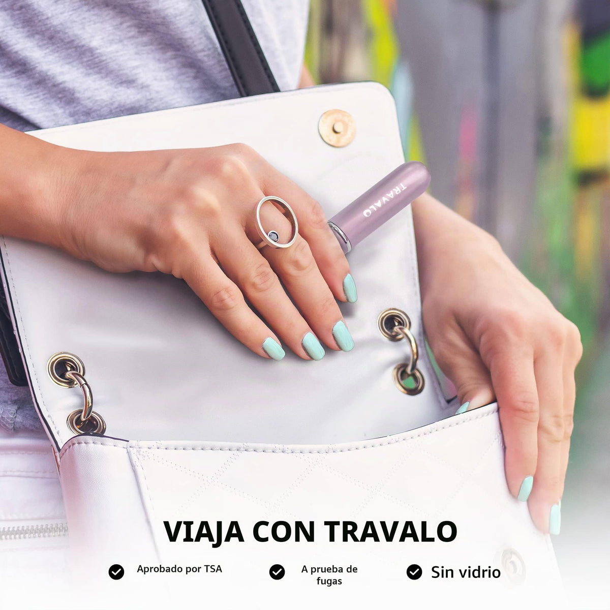 Travalo Bijoux - Atomizador de perfume ovalado, sistema de cambio en U, aprobado por la TSA, pulverizador reutilizable hermético, fácil de llenar, ligero portátil, carcasa exterior similar al vidrio