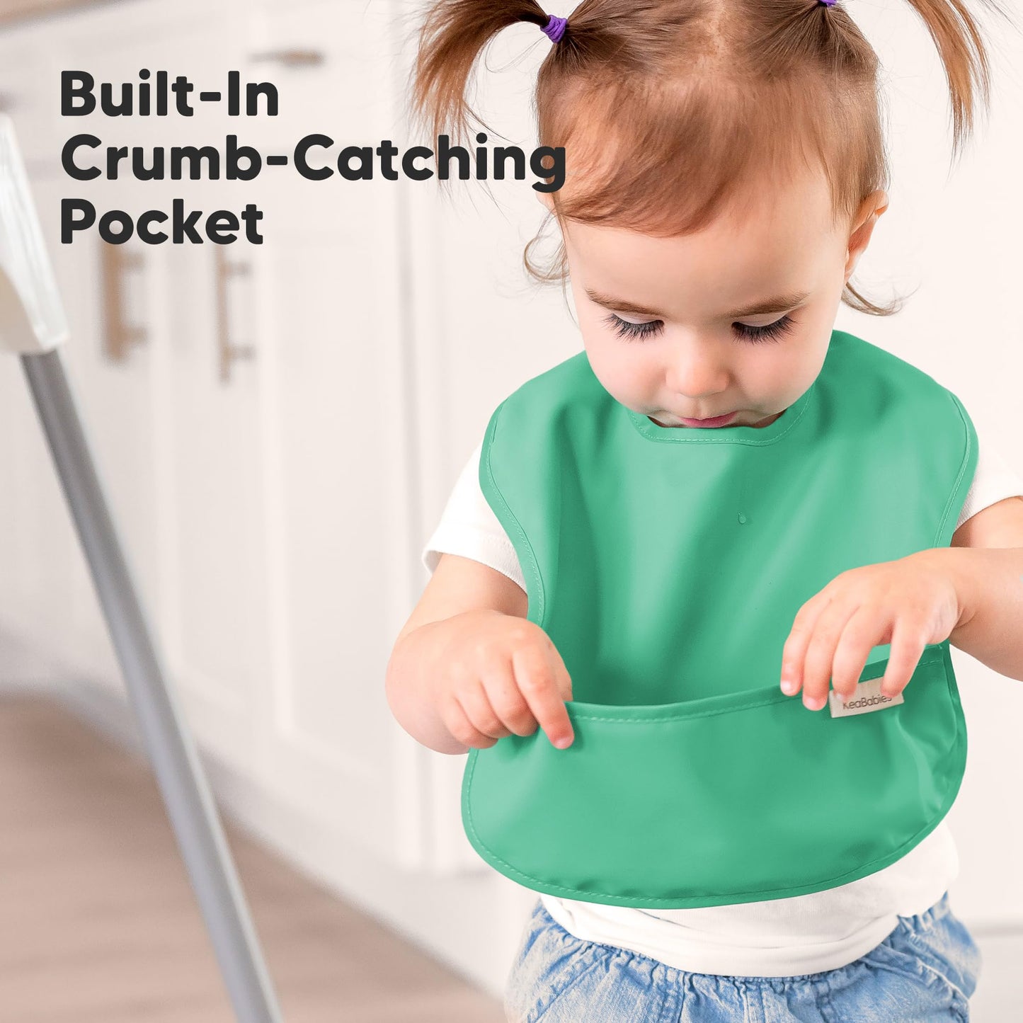 KeaBabies - Paquete de 3 baberos impermeables para comer – Baberos ligeros de alimentación para niños pequeños con gran colector de alimentos, a prueba de desorden, esenciales para comer bebés de