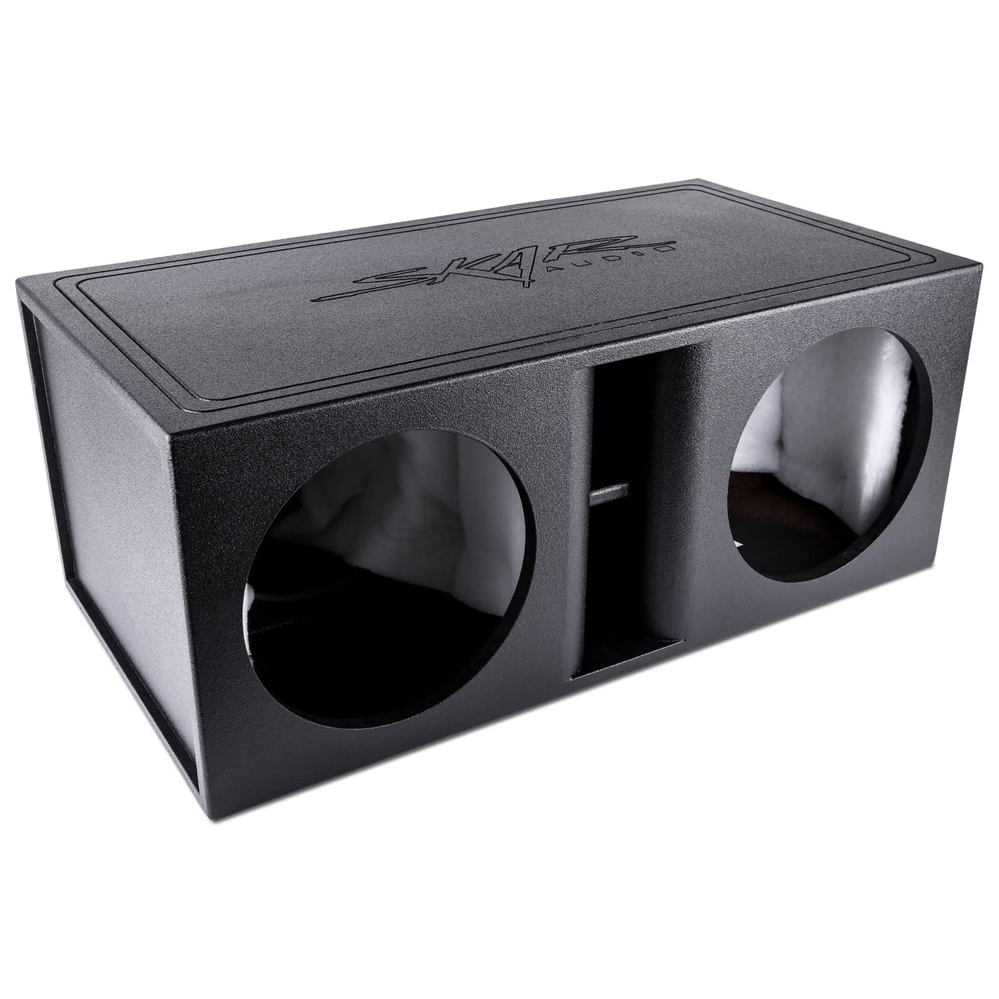 Skar Audio AR2X12V - Caja de subwoofer de doble ajuste universal con revestimiento de armadura de ajuste universal con puerto Kerf