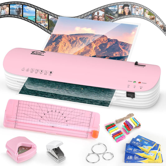 GirlsHome Plastificadora Térmica, 8 en 1 Plastificadora con 300 Hojas de Plastificado, Plastificadora Térmica/Frio/Foil， Laminadora Enmicadora Térmica (Rosado)