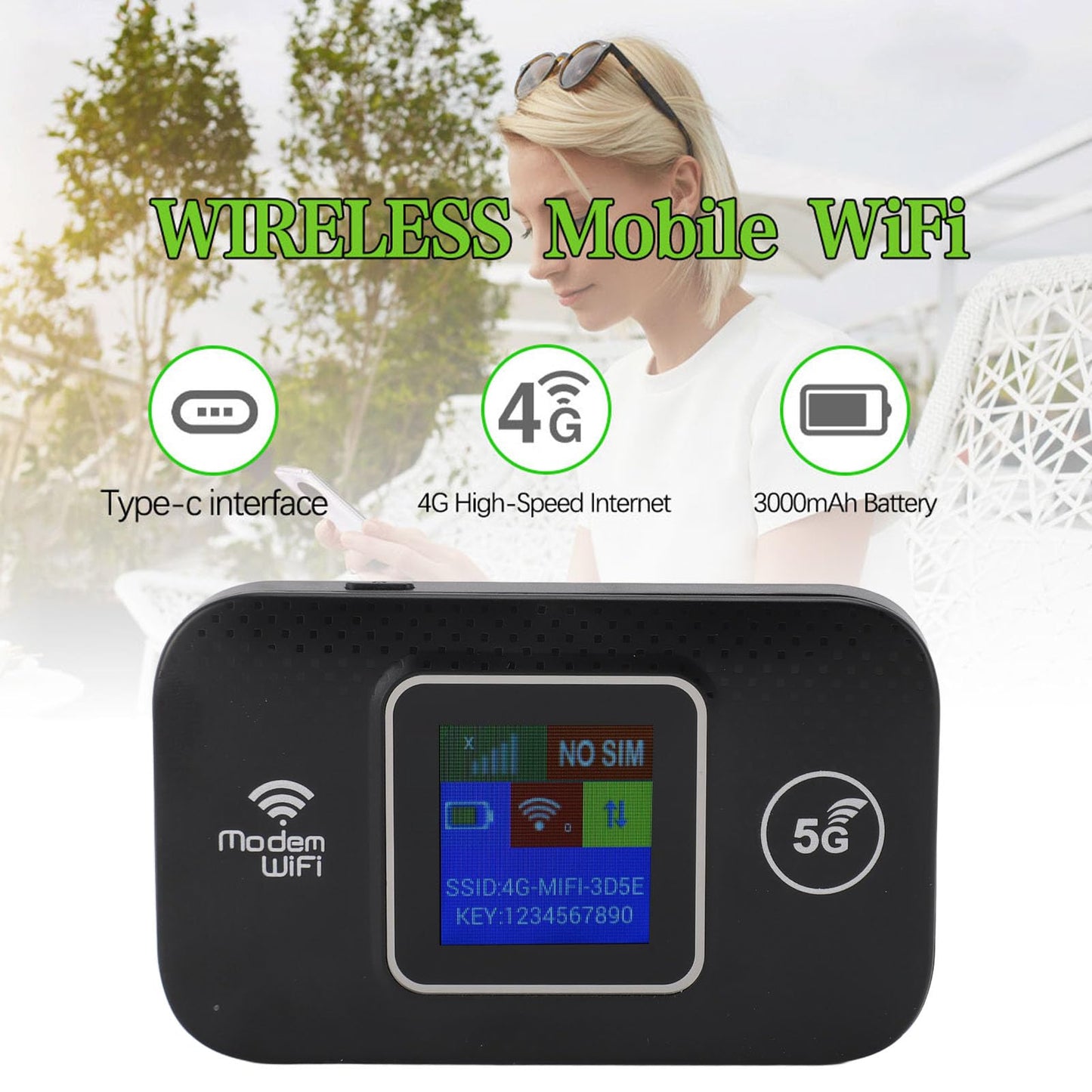 Enrutador WiFi Portátil 4G LTE 300Mbps de Alta Velocidad Compartido para hasta 10 Usuarios de WiFi, Alimentado por USB, WiFi Móvil para Europa