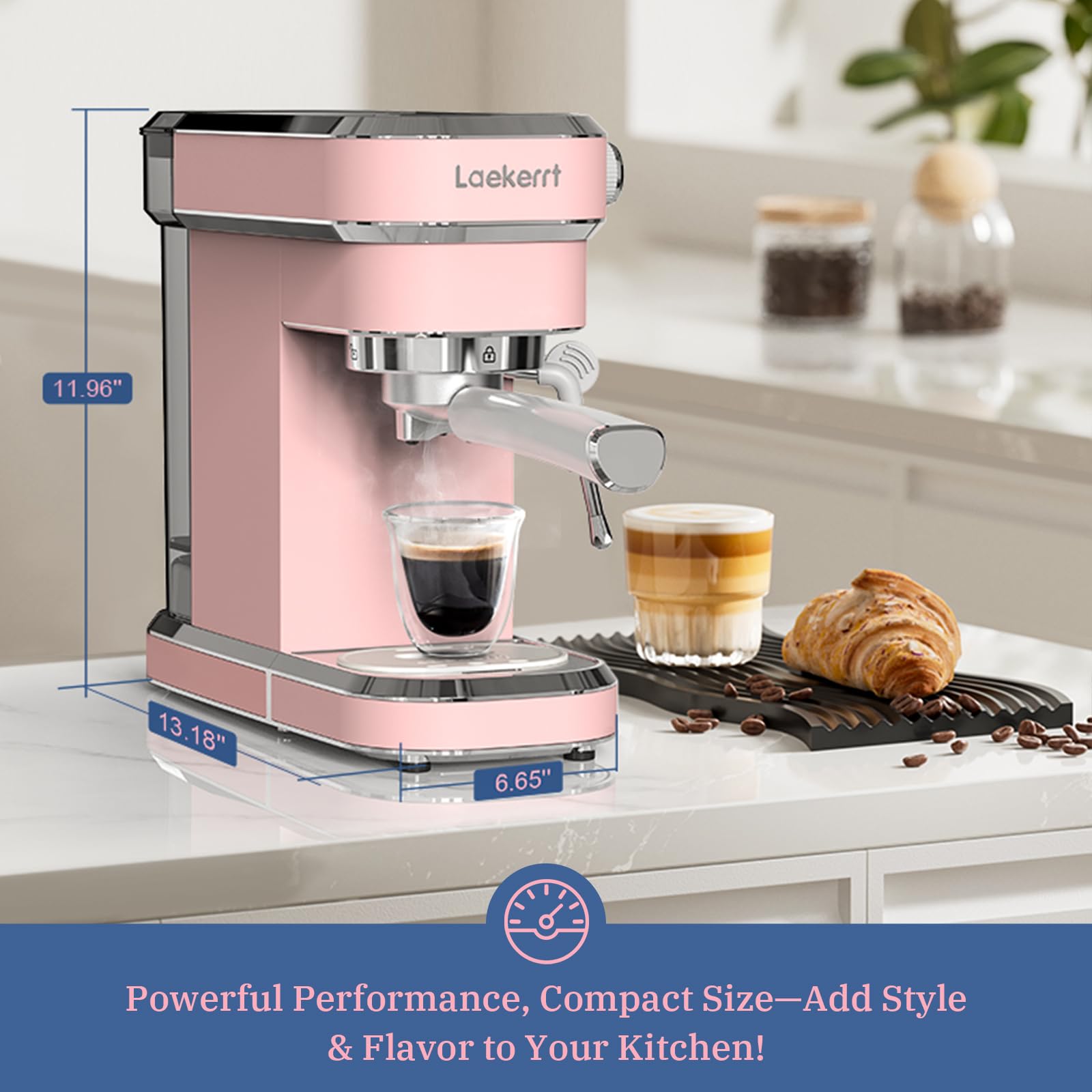 Laekerrt Máquina de café exprés profesional de 20 bares, con espumador de leche, casera de acero inoxidable para capuchino y café con leche, regalo para mujeres, esposa, hija o mamá, color rosa