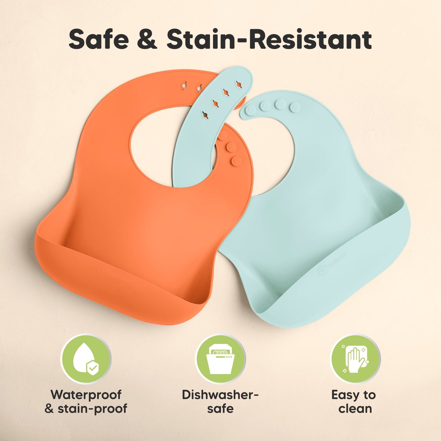 KeaBabies - Paquete de 2 baberos de silicona para bebés, baberos de silicona para comer, baberos de silicona pura de grado alimenticio, baberos para niños pequeños, baberos impermeables, baberos de