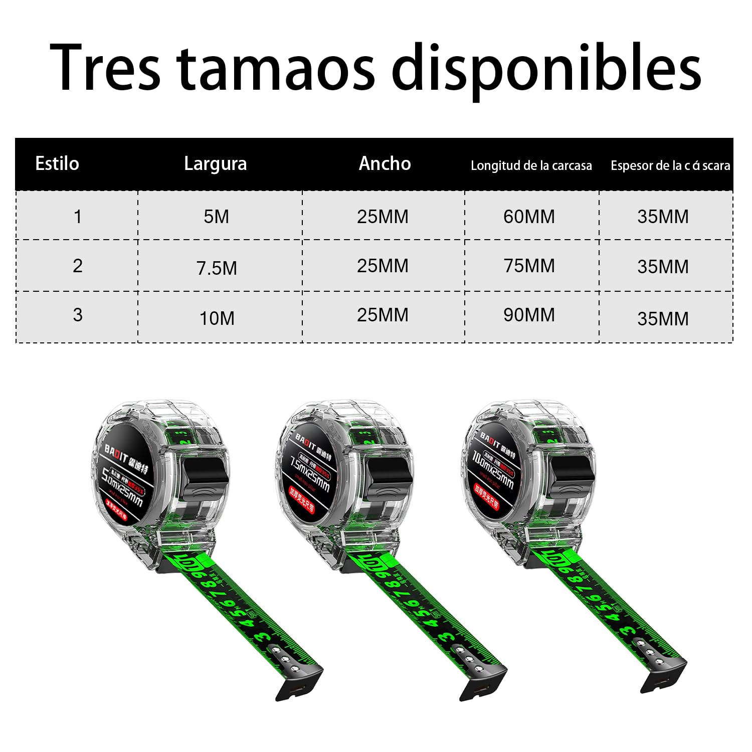 Cinta Métrica Transparente，Herramienta de Medición,Para la Construcción de Cinta de Bloqueo y Proyectos de Bricolaje, Fácil de Leer, Retráctil-10m（1pc）