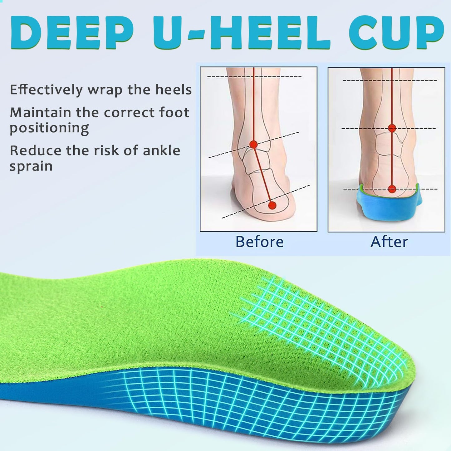 Ailaka Plantillas ortopédicas para niños, plantillas de apoyo de arco para zapatos, inserciones de espuma sintética para pies planos, fascitis plantar, alivio del dolor de pies y talón