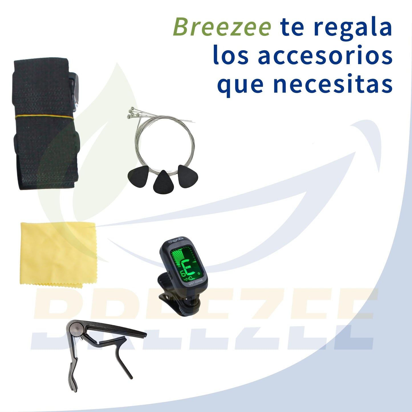BREEZEE Guitarra ElectroAcústica Redonda de 41”, Incluye Accesorios, Diseñada sobre Fibra de Carbono y Abeto, Pastilla de 2 Bandas, Transmisión de Sonido Natural, Barnizado de Alto Brillo, Moderno