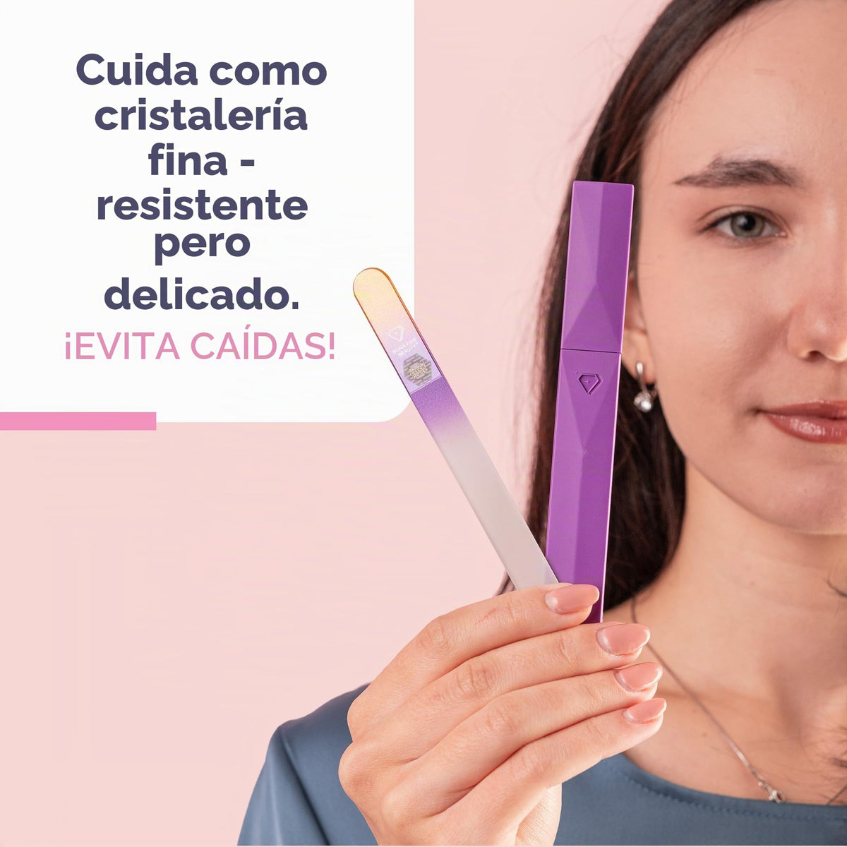 BONA FIDE BEAUTY - Lima de vidrio para uñas, grano 180, mediano, dorado/violeta, vidrio checo, esencial para el cuidado de uñas
