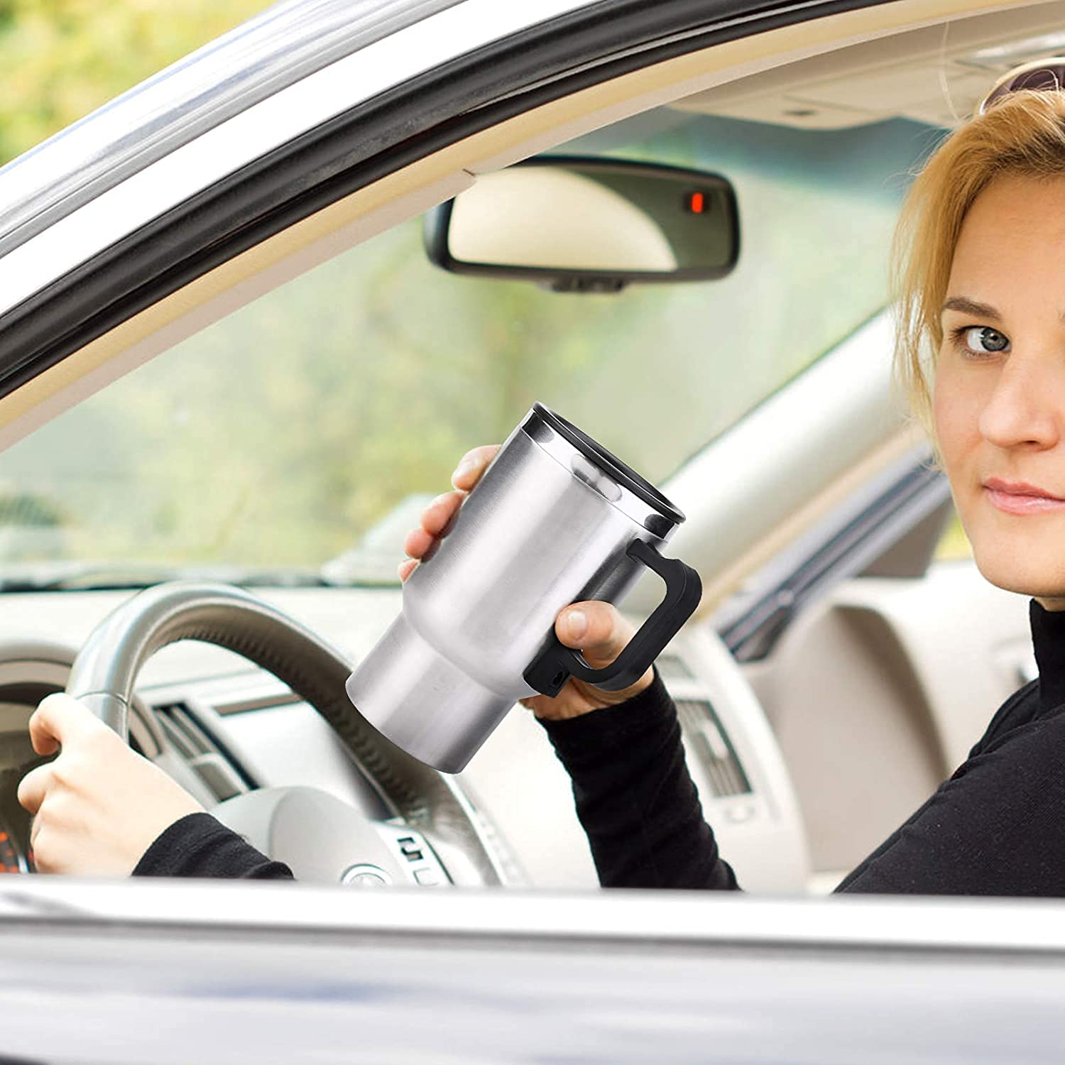 Calentador de Taza para Coche, 450ml Acero Inoxidable Con Cable Encendedor 12V, Taza Aislante Térmica Con Termostato para Casa y Viajes al Aire Libre