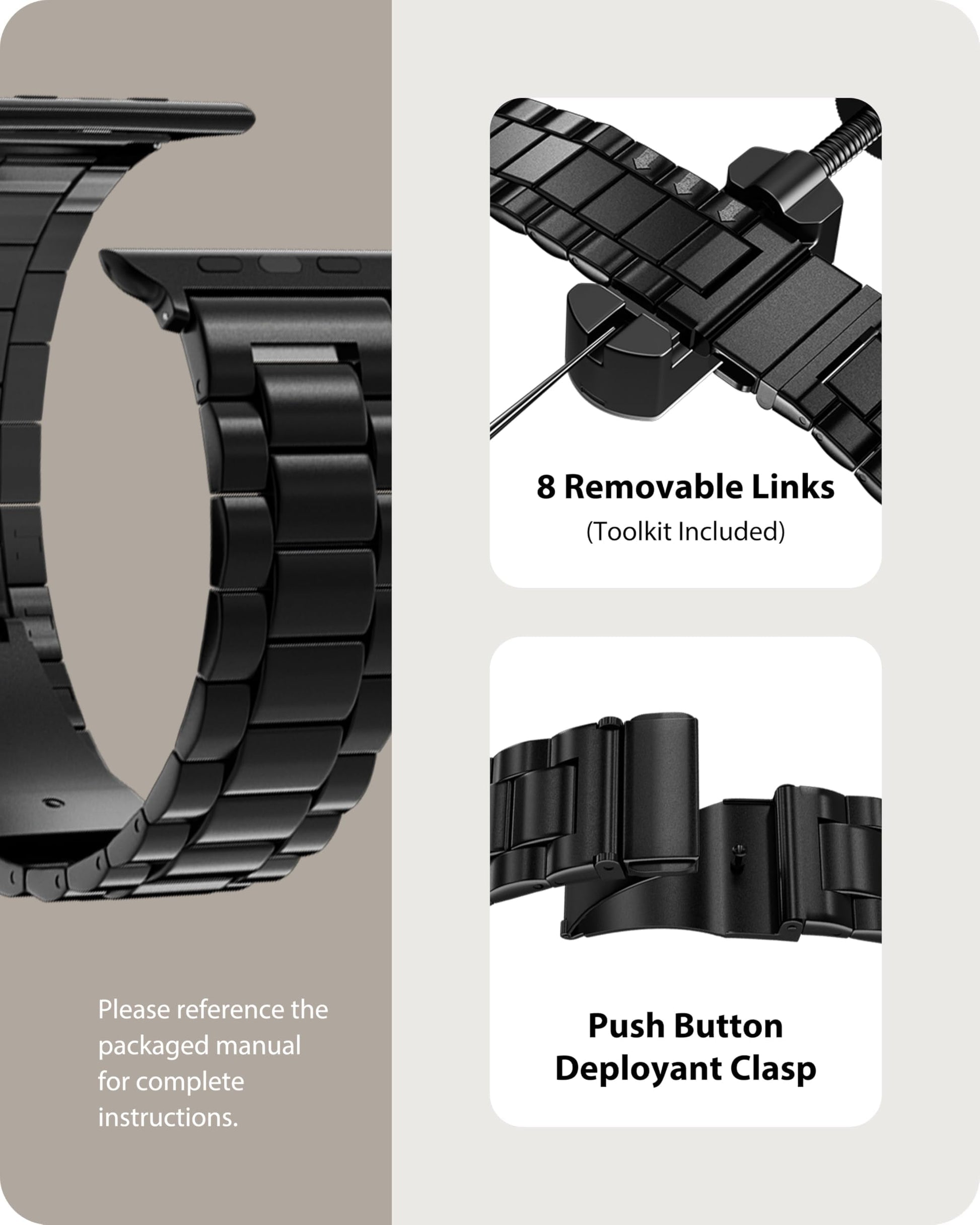 Fullmosa Correa Compatible Con Apple Watch Ultra 49mm,Pulsera Acero Inoxidable con Case Para iWatch Ultra2 Ultra,49mm Negro