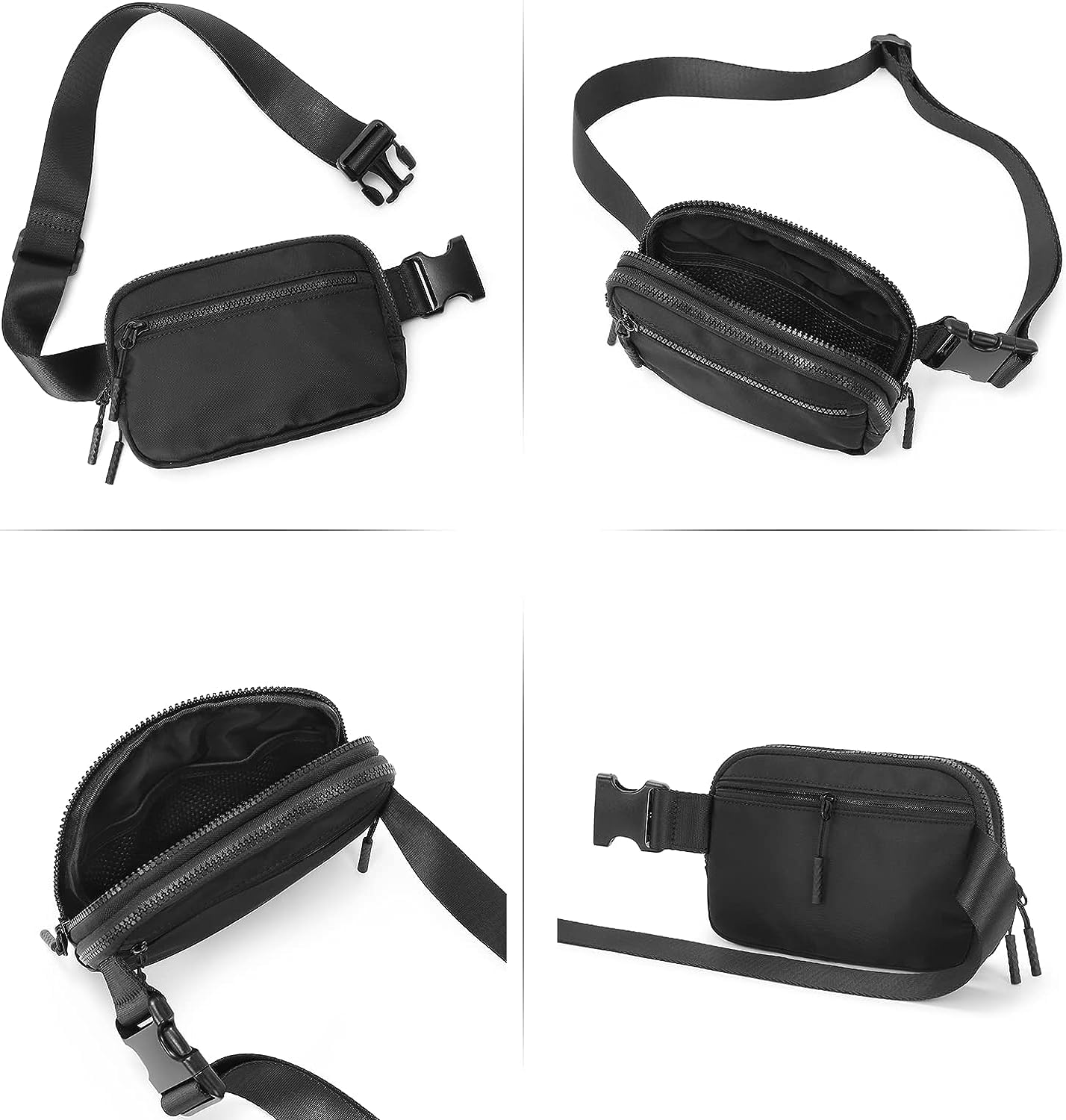 CXJYSD Riñonera de moda casual para hombres y mujeres,correa de hombro ajustable multifuncional,bolso cruzado con 4 bolsillos con cremallera, adecuado para hacer ejercicio,correr (negro-02)