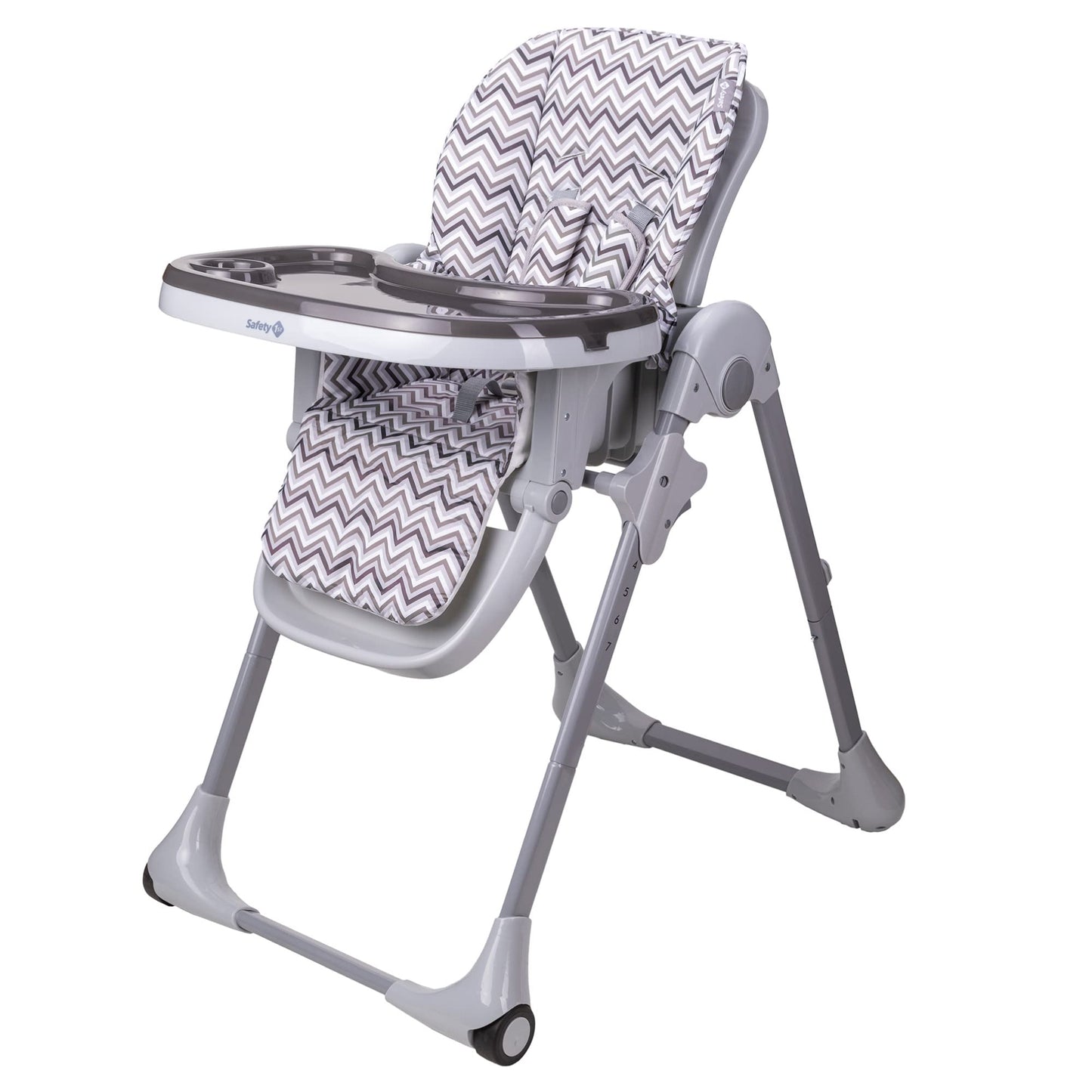 Safety 1st Silla Alta Periquera Tavola, Zig Zag, 7 posiciones de altura, 3 de reclinación, reposapiés ajustable, doble charola, plegado compacto.