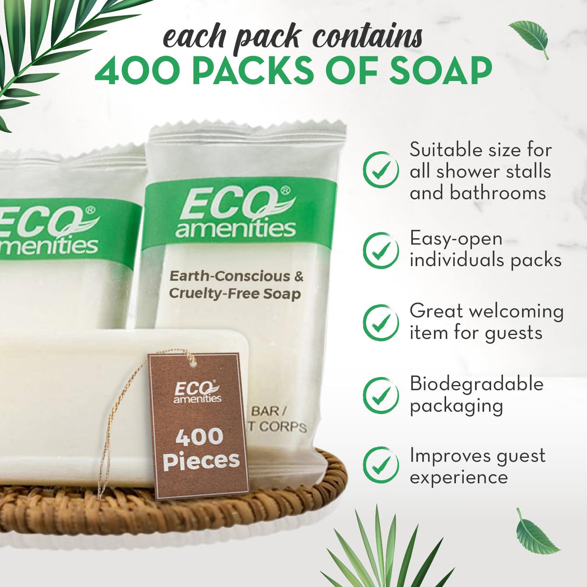 ECO AMENITIES Travel size 0.5oz hotel soap in bulk, White, Green Tea, 400 Count