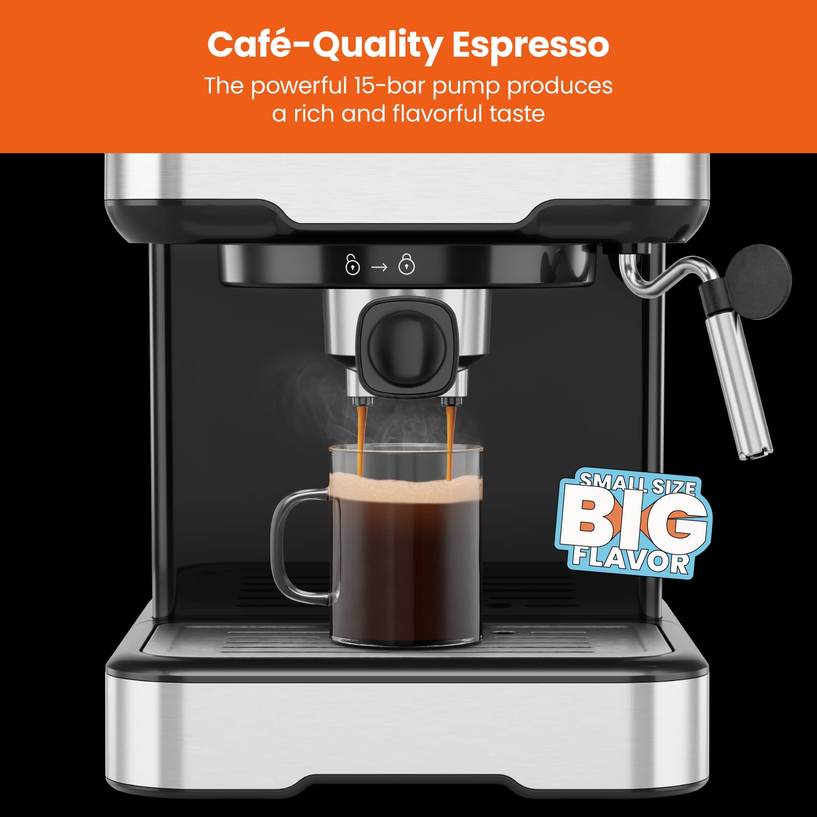 Chefman - Máquina de café espresso , control digital, preparación individual o doble, piezas aptas para lavavajillas, acero inoxidable