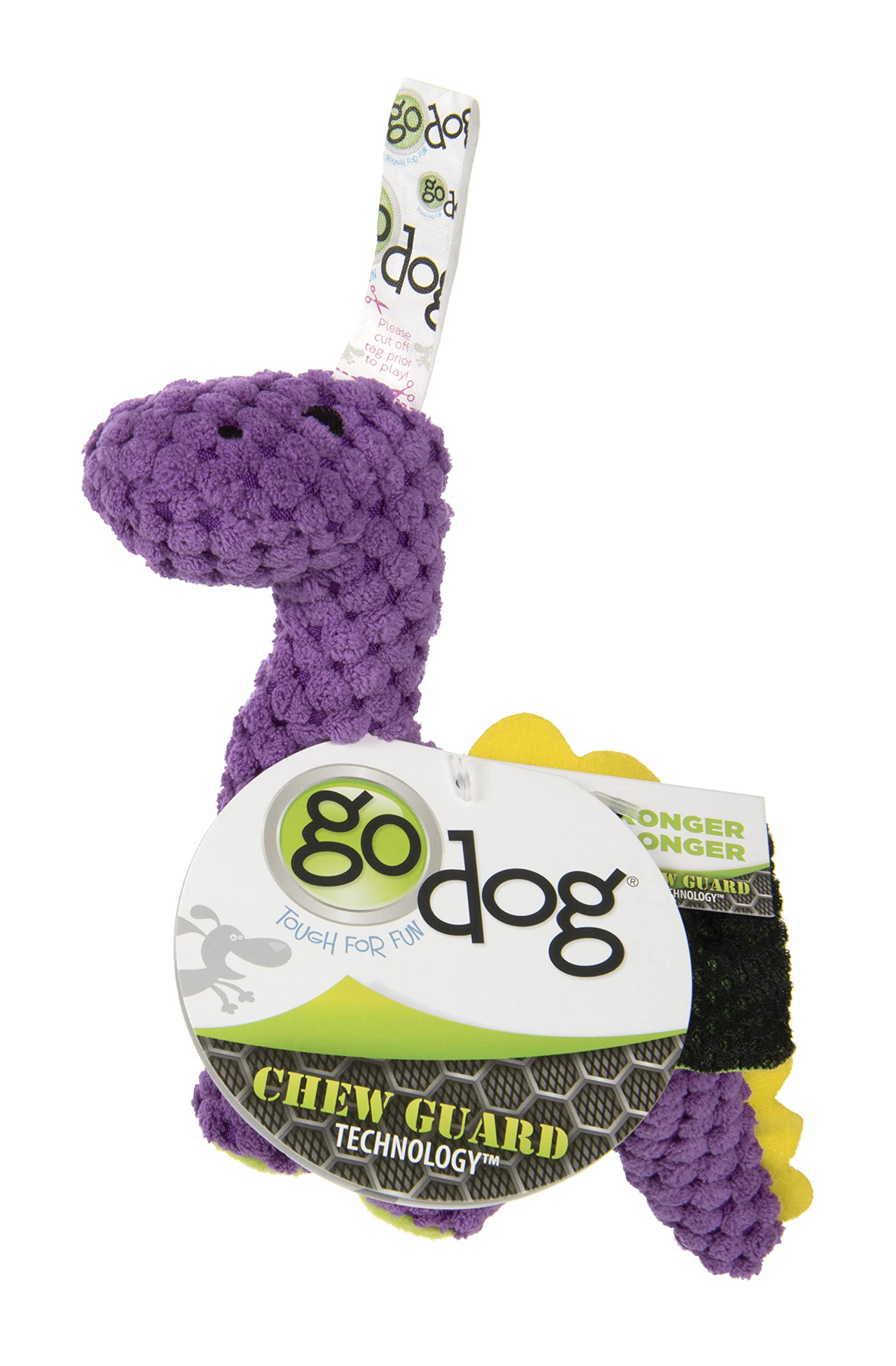 goDog Checkers Just for Me Dinos Bruto Juguete de Peluche chirriante para Perro, tecnología de protección masticable, Morado, Mini