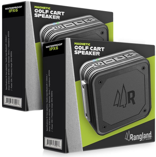 RANGLAND - Altavoces magnéticos Bluetooth estéreo de doble emparejamiento para carritos de golf (paquete de 2) impermeables, IPX6, sonido envolvente inalámbrico con soporte de barra magnética