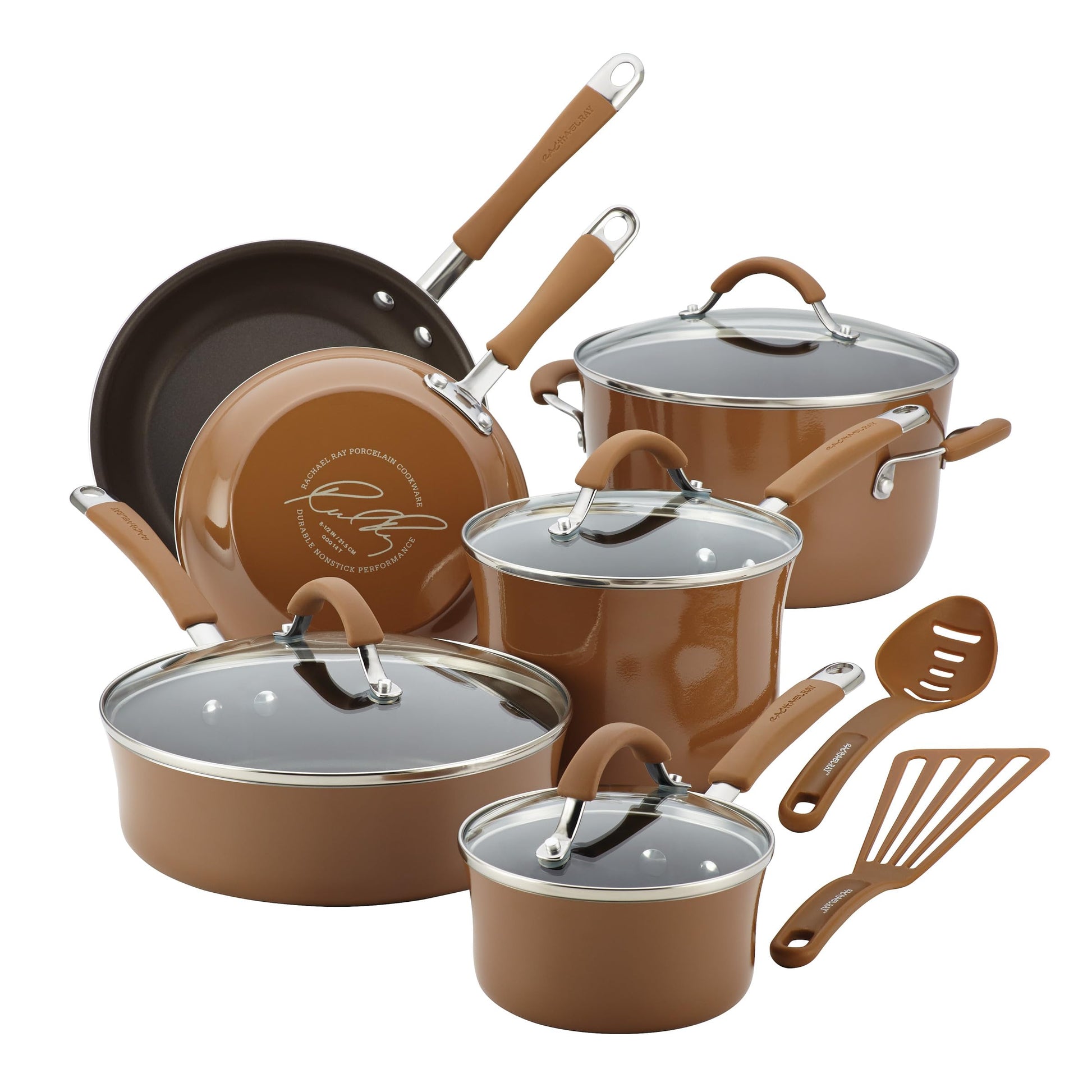 Batería de Cocina Rachael Ray Cucina Café Champiñón Anti-Adherente de Porcelana Dura 12 Piezas