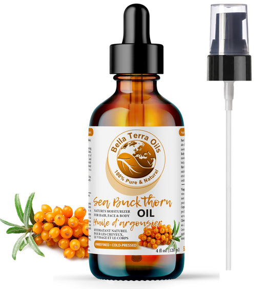 NEW Sea Buckthorn Oil. 4oz. Cold-pressed. Unrefined. Organic. 100% Pure. Non-comedogenic. Hexane-free. Relieves Symptoms of Eczema, Psoriasis, Acne. Natural Moisturizer. For Hair, Skin, Stretch Marks.