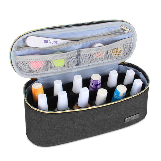 Luxja - Organizador de esmalte de uñas, capacidad para 12 botellas (15 ml - 0.5 fl.oz), estuche de esmalte de uñas para esmalte y herramientas pequeñas, color negro