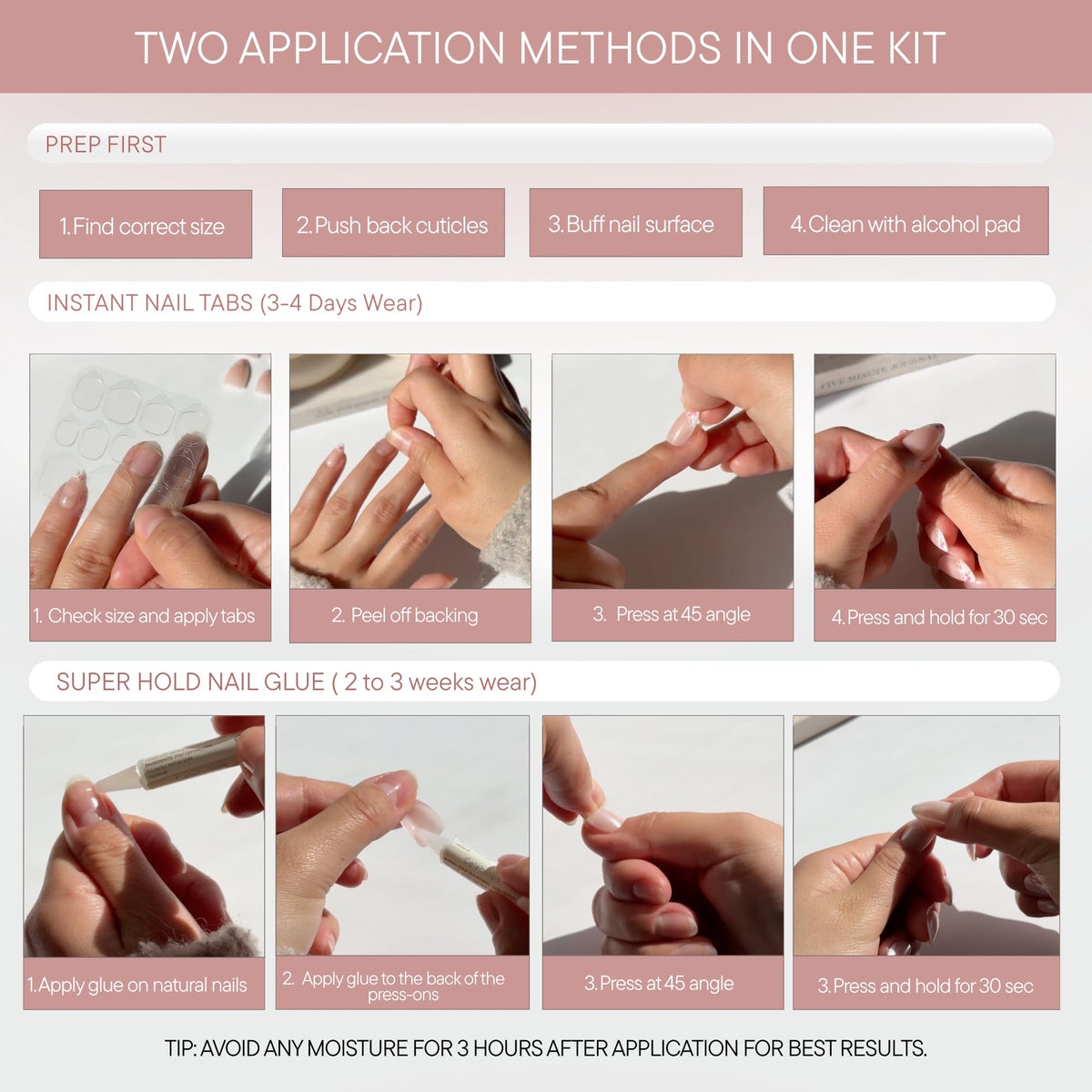 Celebritips Uñas Postizas - Salon U-Ltimate | Sheer Milk, Uñas Almendradas Extra Cortas, Reutilizables | 16 Tamaños - Kit de 32 Uñas con Pegamento Y Pestañas Adhesivas
