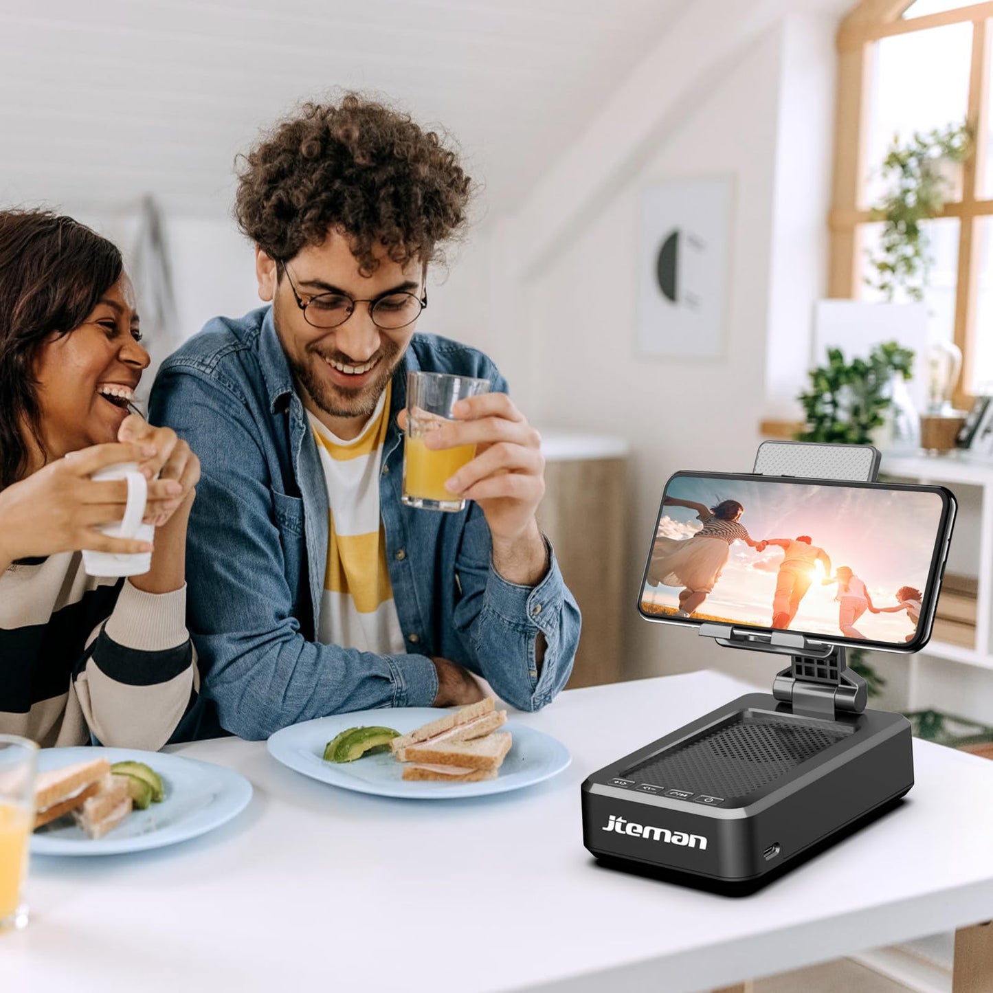 Soporte para teléfono celular con altavoz Bluetooth inalámbrico y base antideslizante HD con sonido envolvente perfecto para el hogar y exteriores con altavoz Bluetooth para escritorio compatible con