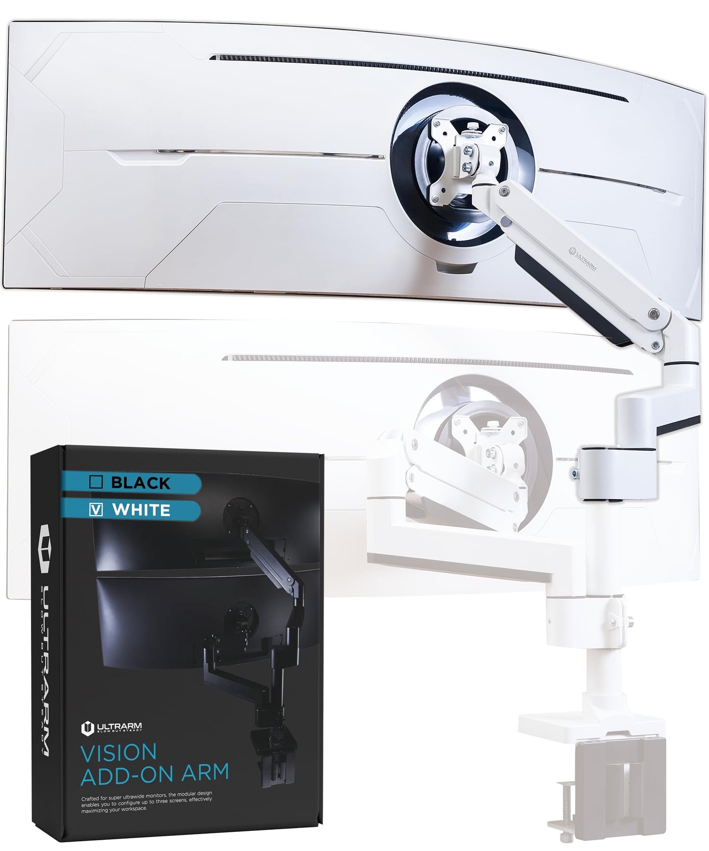 Soporte para Monitor ULTRARM Pesado Extensible Ajustable en Altura para Doble Pantalla de 49” Apilados Verticalmente
