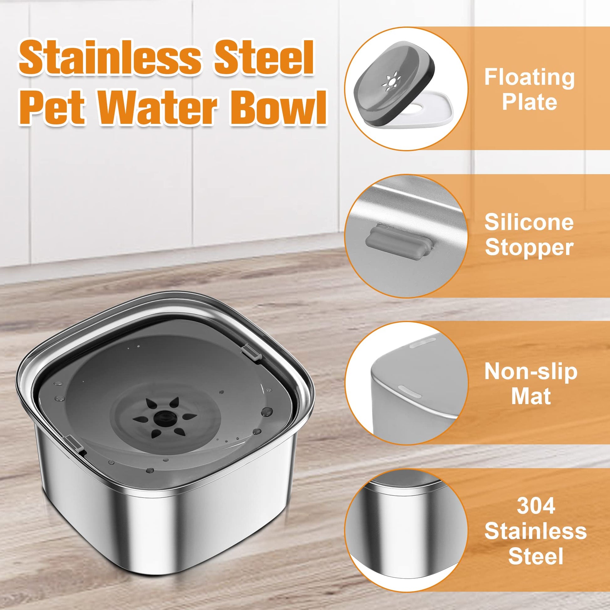 Decflow tazón de agua para perros de 3 litros de acero inoxidable con tapa, tazón de agua sin derrames para perros grandes, a prueba de salpicaduras, dispensador de agua para mascotas para bebedores desordenados