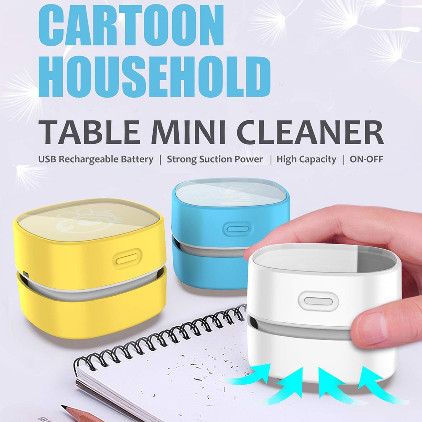 ODISTAR - Aspiradora de computadora, mini barredora de polvo de mesa, ahorro de energía, alta resistencia hasta 400 minutos, diseño giratorio sin cable y 360º para limpiar pelos, migas, teclado de