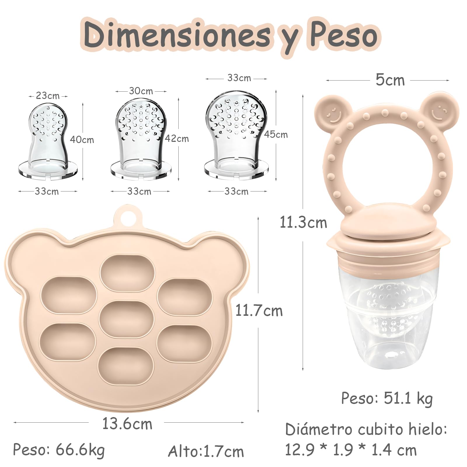 EHRHDKNS Bandeja Congeladora de Alimentos para Bebés Sin BPA, Adecuado para la Introducción Segura de Alimentos, Fruta y Papillas a Partir de los 4 Meses, Fortalece los Dientes del Bebé y le Ayuda a Comer Sano (Beige, Sonriente)
