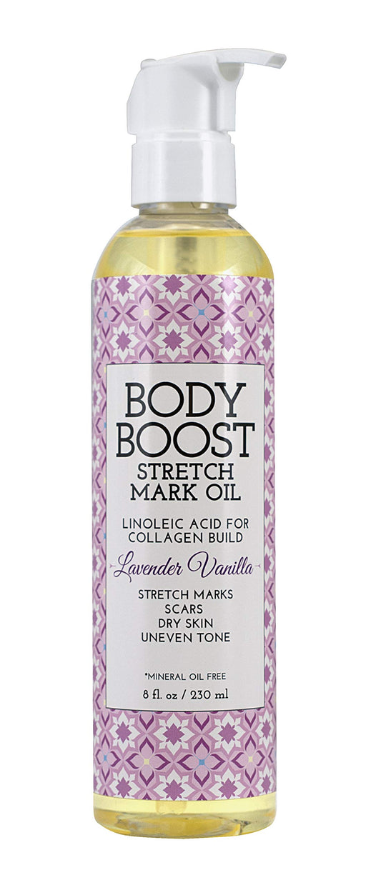 Body Boost Lavender Vanilla Stretch Mark Oil 8oz, Pregnancy and Nursing Safe Skin Care