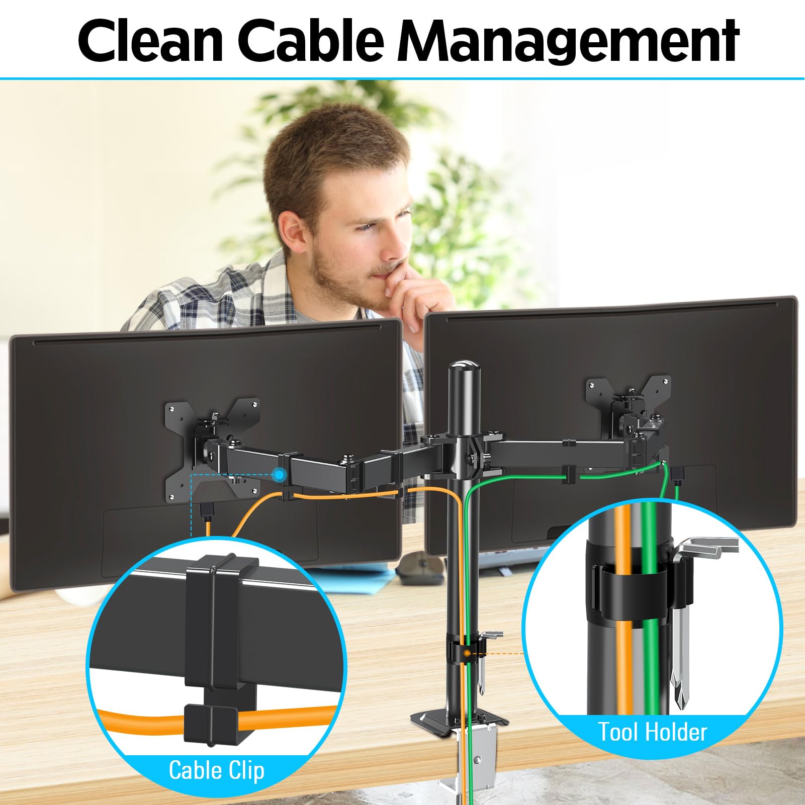 Soporte de Escritorio MOUNTUP Negro Ajustable para Dos Monitores de hasta 32 Pulgadas y 9KG